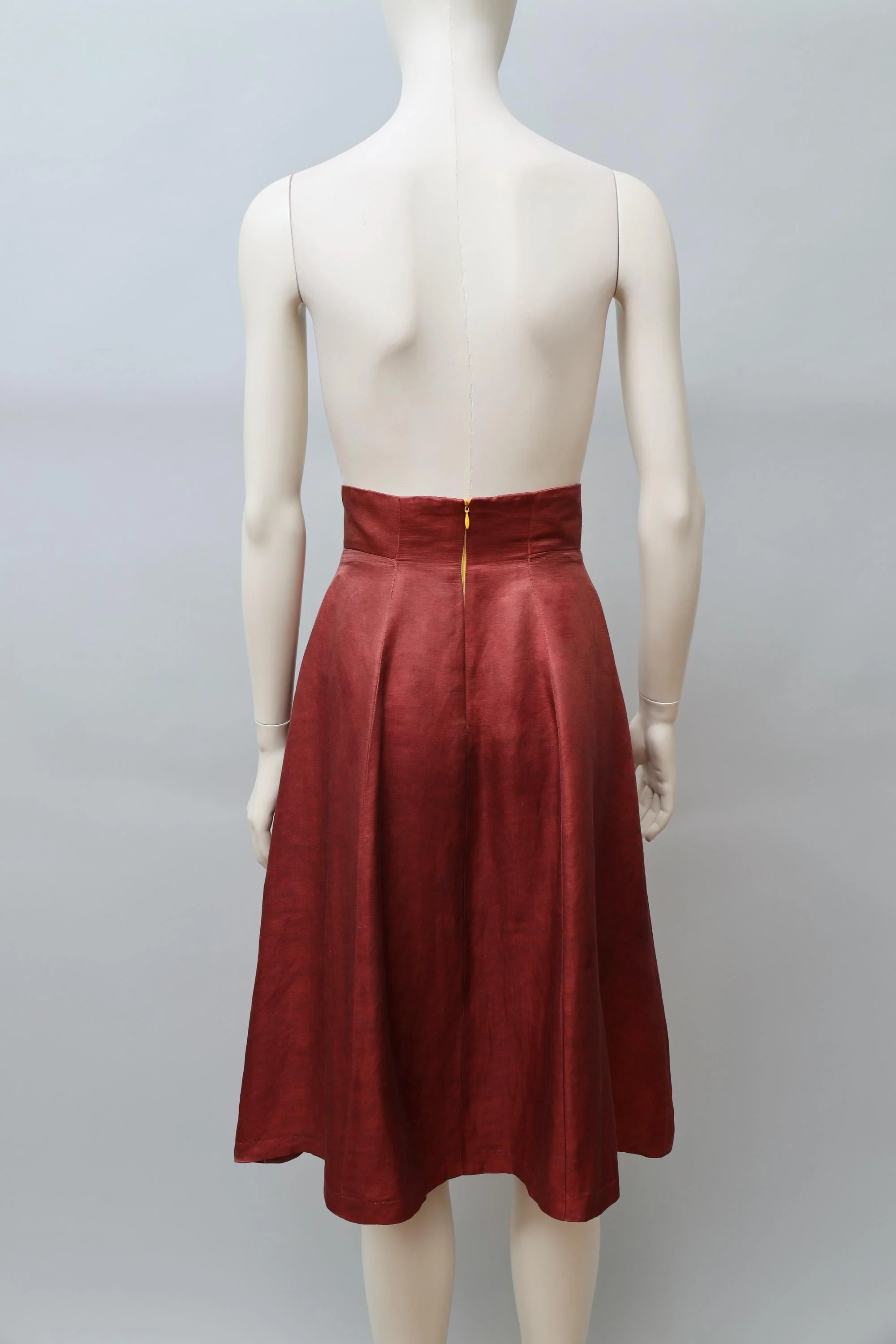 late 1980s Chantal Thomass garnet red silk linen skirt