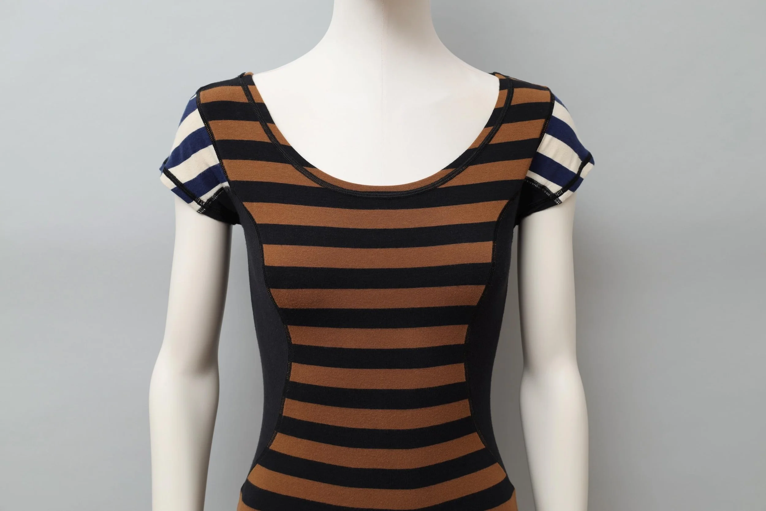 S/S 1990 Junior Gaultier striped cap sleeve bodycon dress