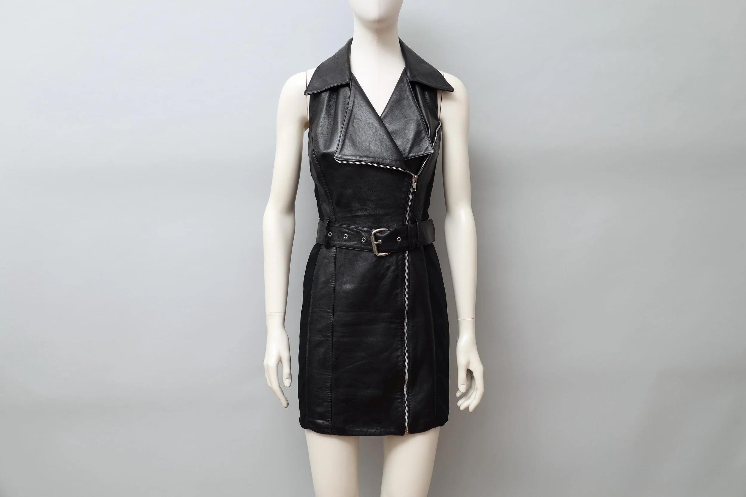 1990s Helen Storey black leather perfecto dress