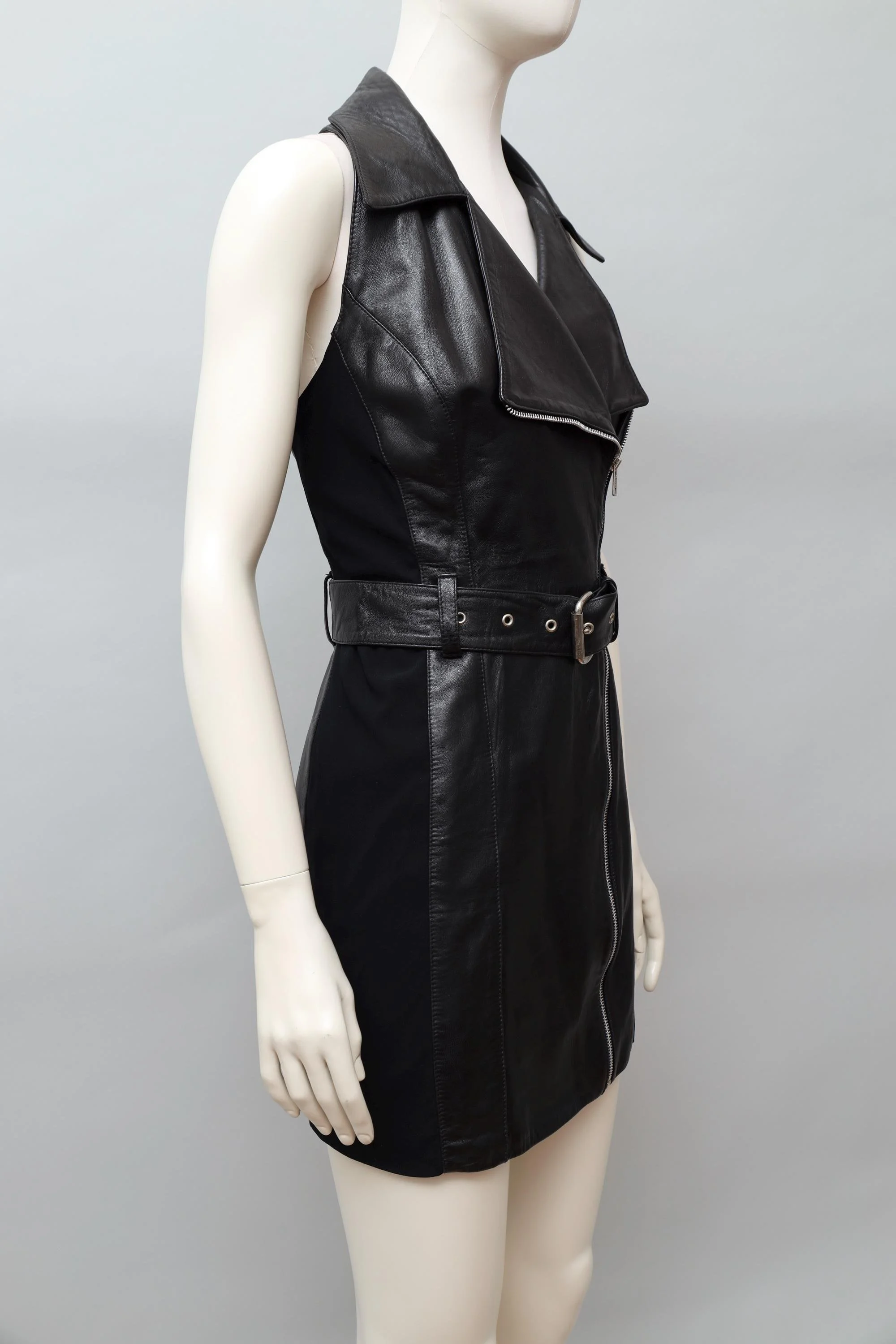 1990s Helen Storey black leather perfecto dress