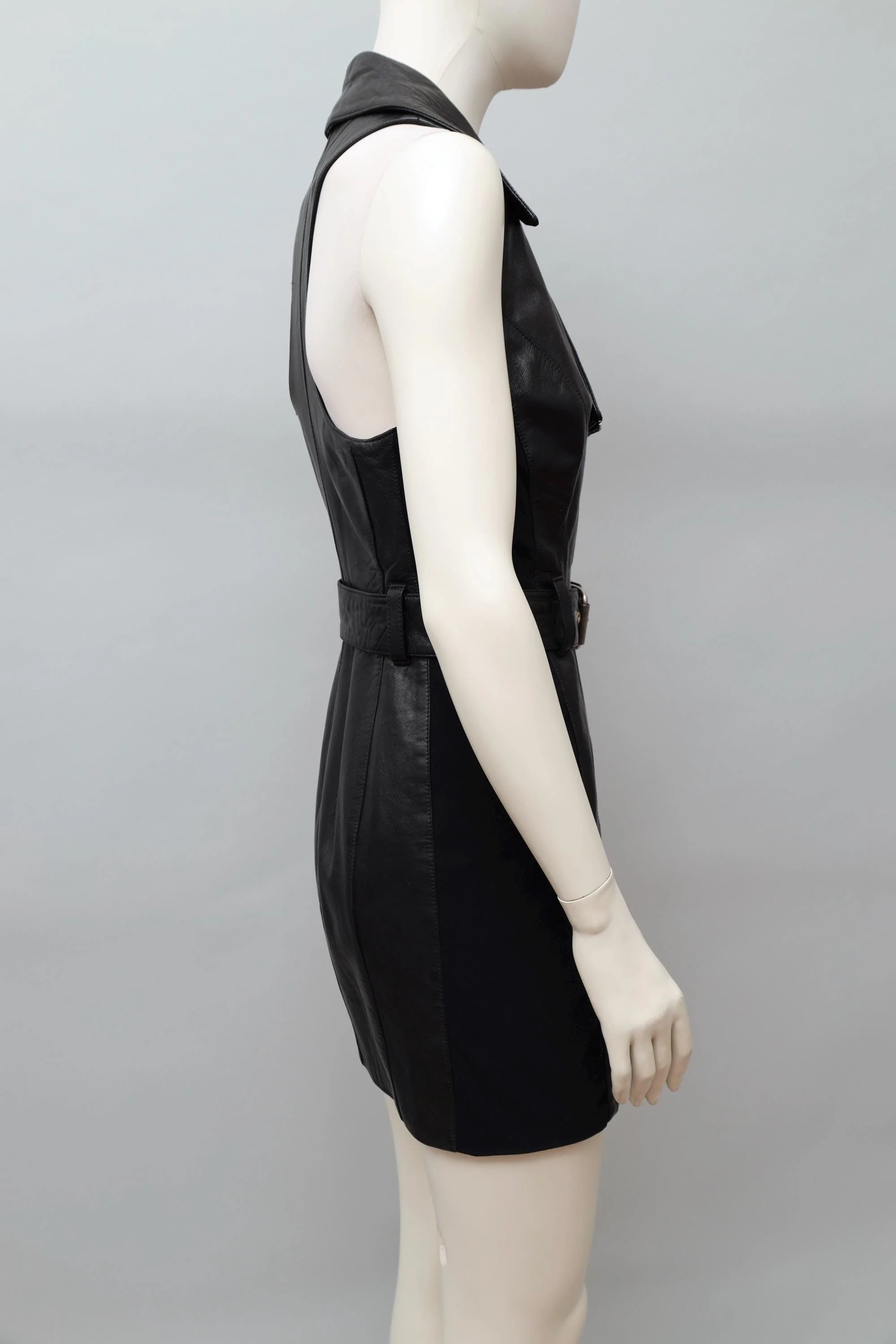 1990s Helen Storey black leather perfecto dress