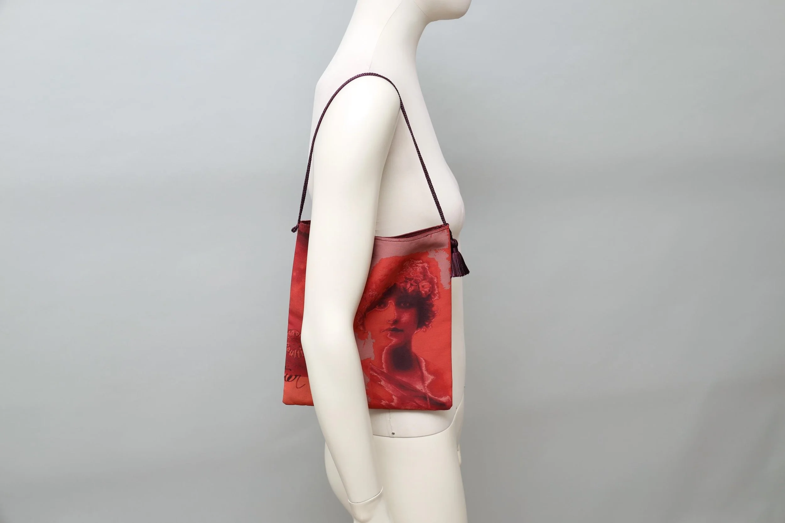 S/S 2002 Jean Paul Gaultier 'Portraits' burnt red satin print bag
