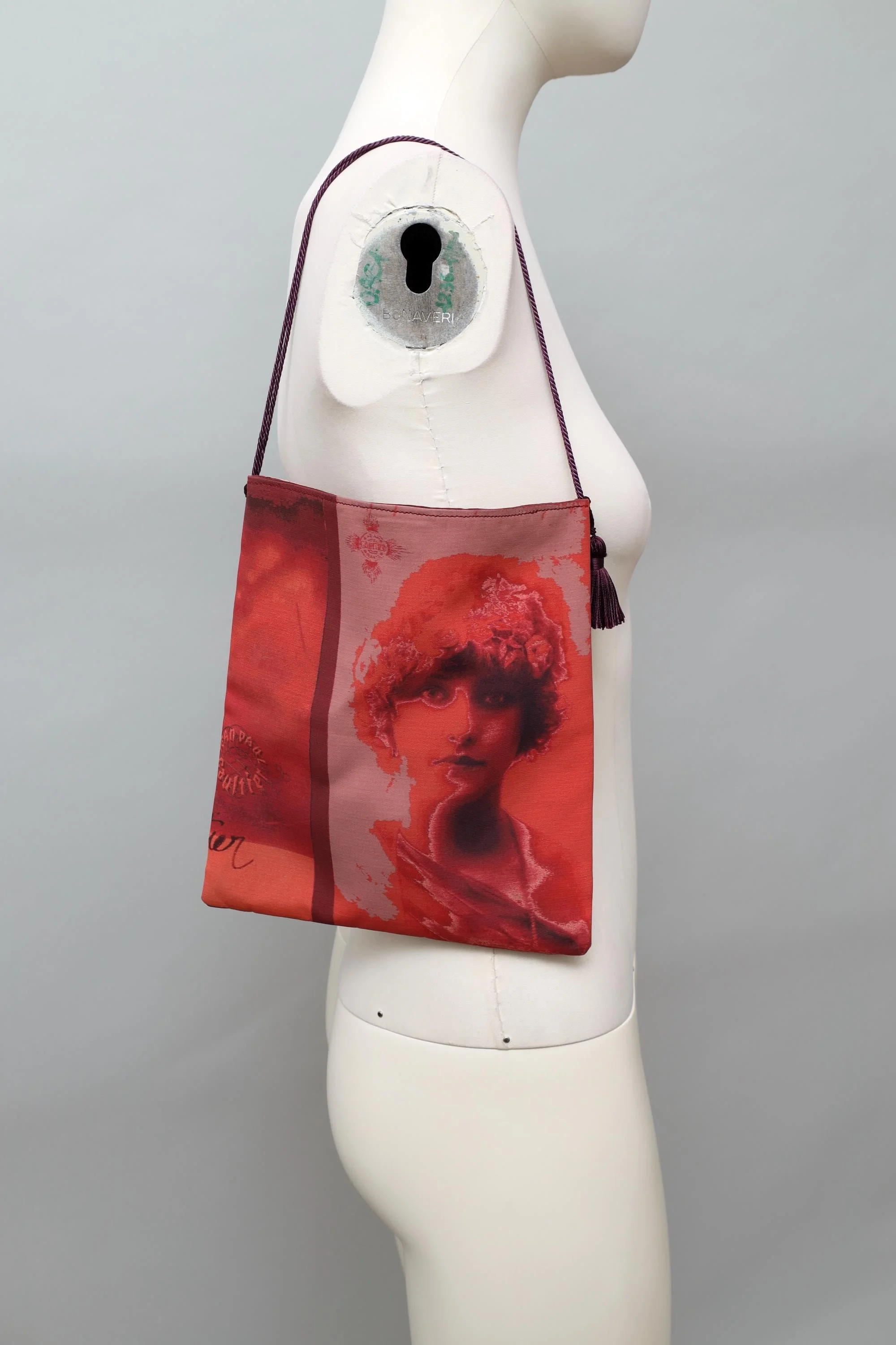 S/S 2002 Jean Paul Gaultier 'Portraits' burnt red satin print bag