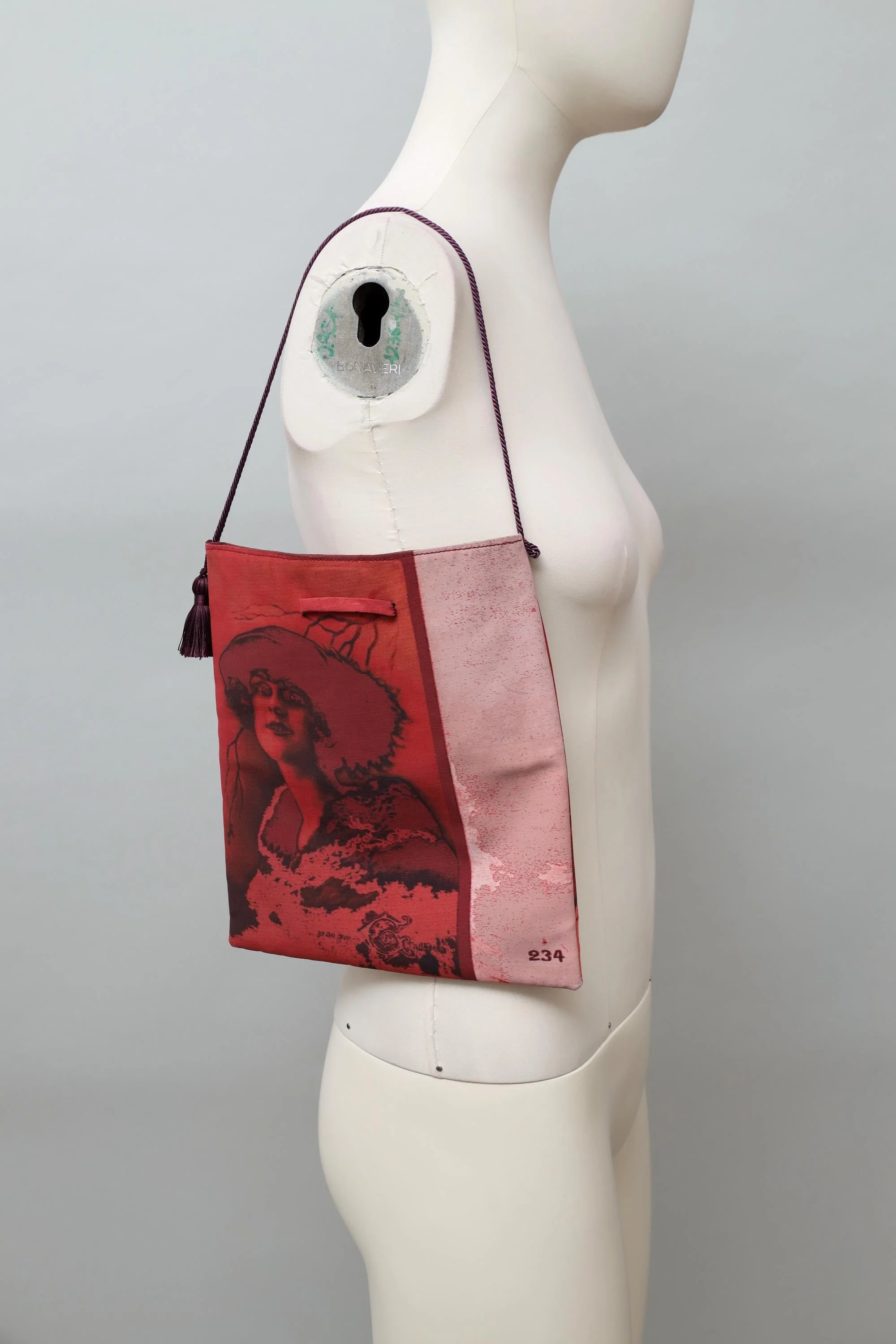 S/S 2002 Jean Paul Gaultier 'Portraits' burnt red satin print bag