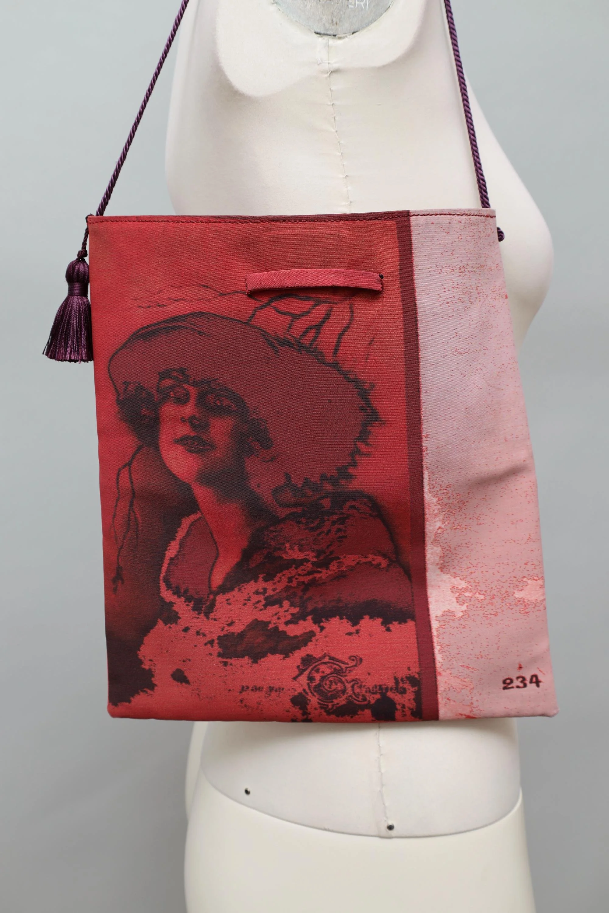 S/S 2002 Jean Paul Gaultier 'Portraits' burnt red satin print bag