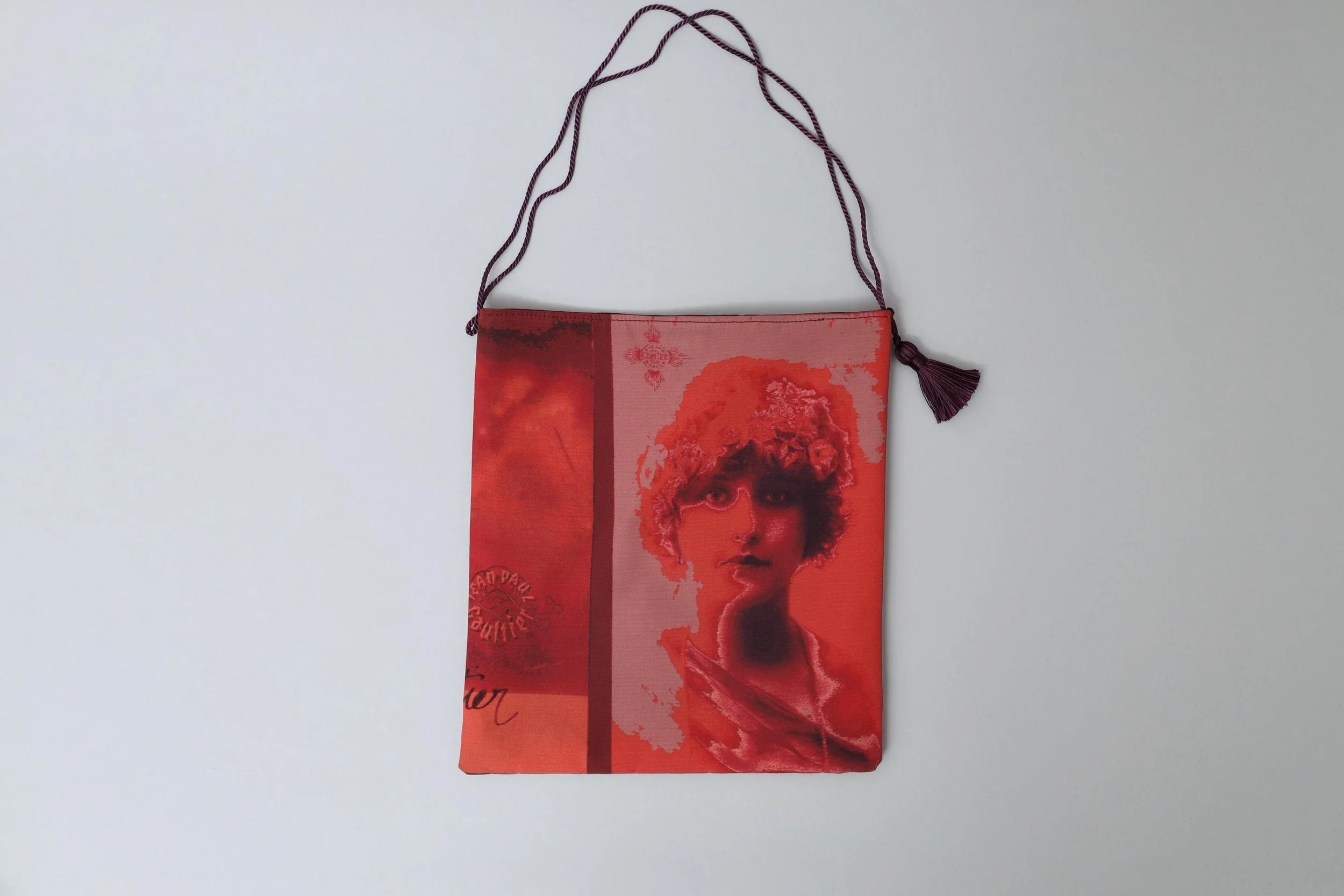S/S 2002 Jean Paul Gaultier 'Portraits' burnt red satin print bag