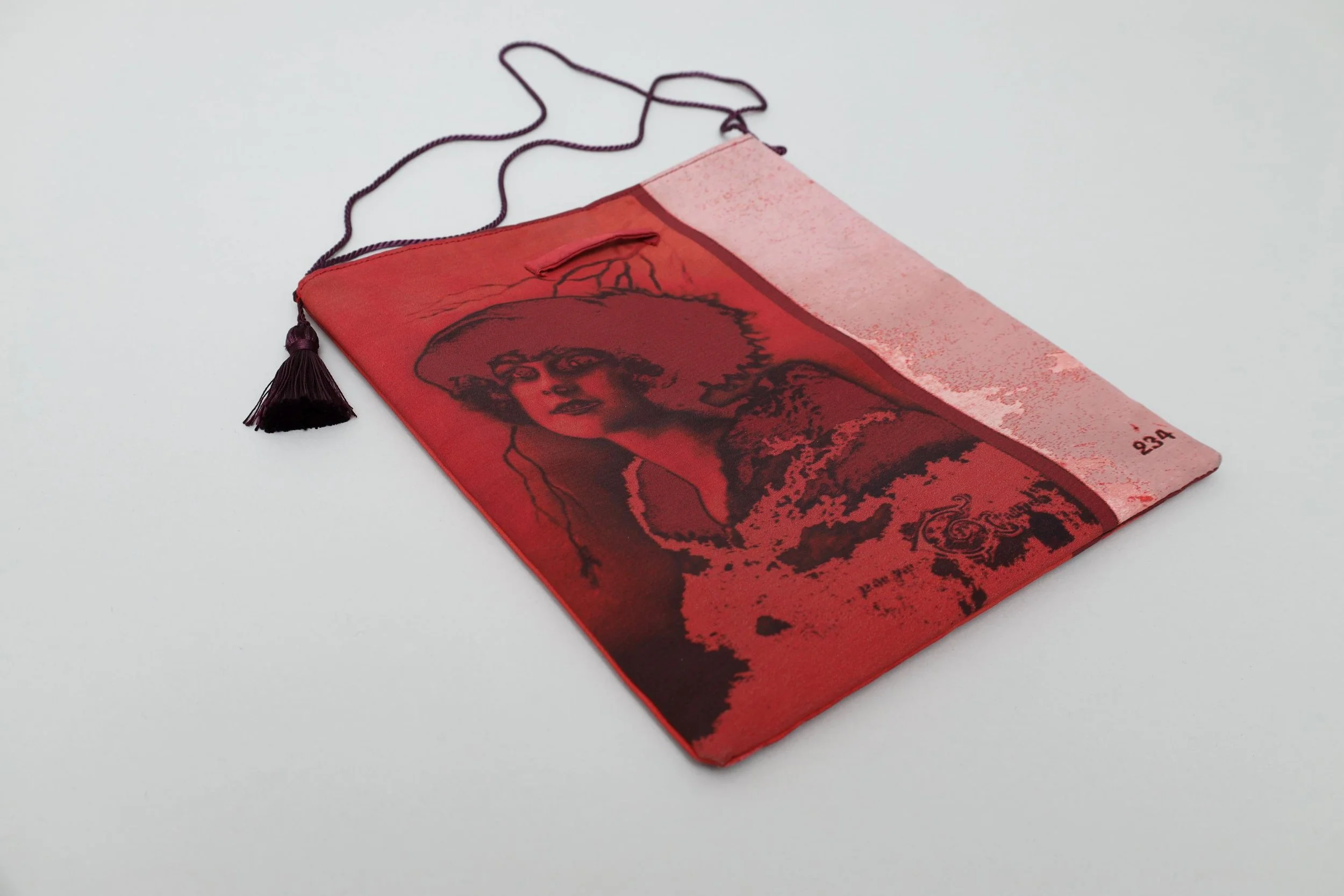S/S 2002 Jean Paul Gaultier 'Portraits' burnt red satin print bag