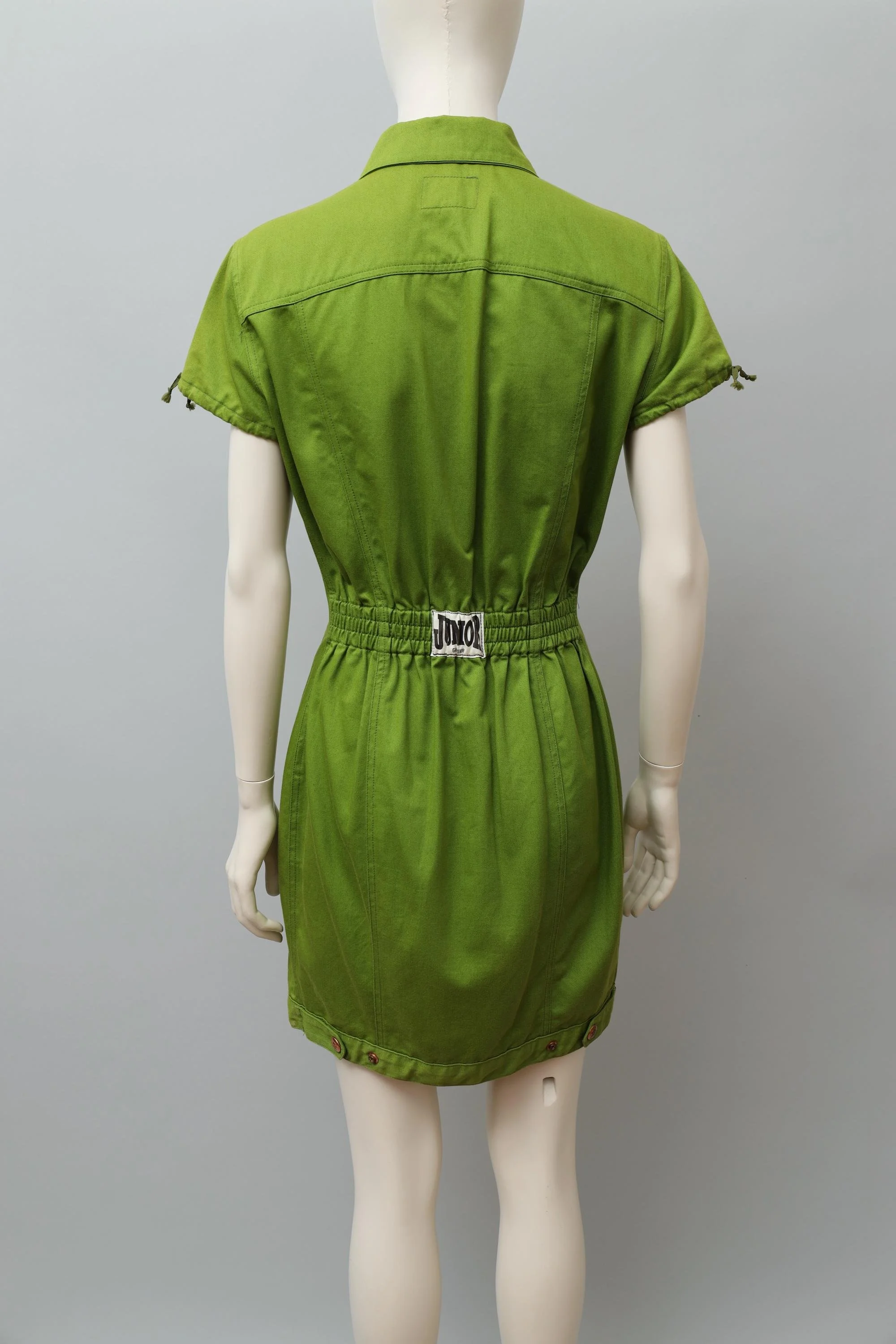 early 1990s Junior Gaultier green denim house dress boxing logo