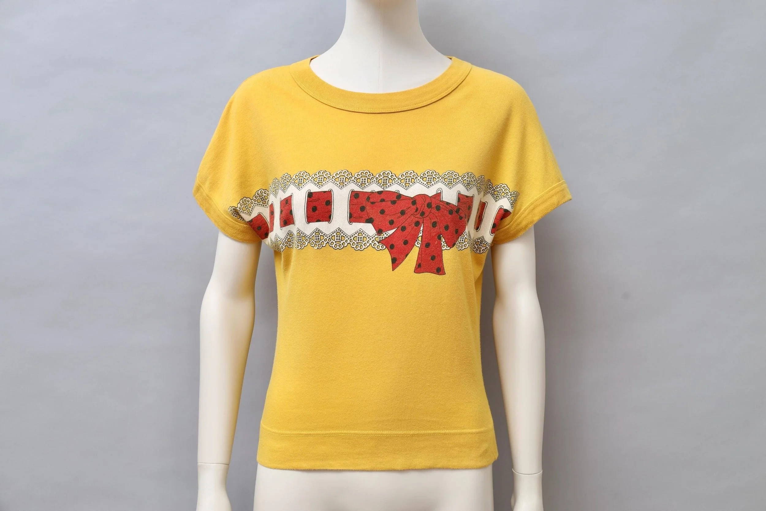 1980s Chantal Thomass yellow trompe l'oeil ribbon bow t-shirt