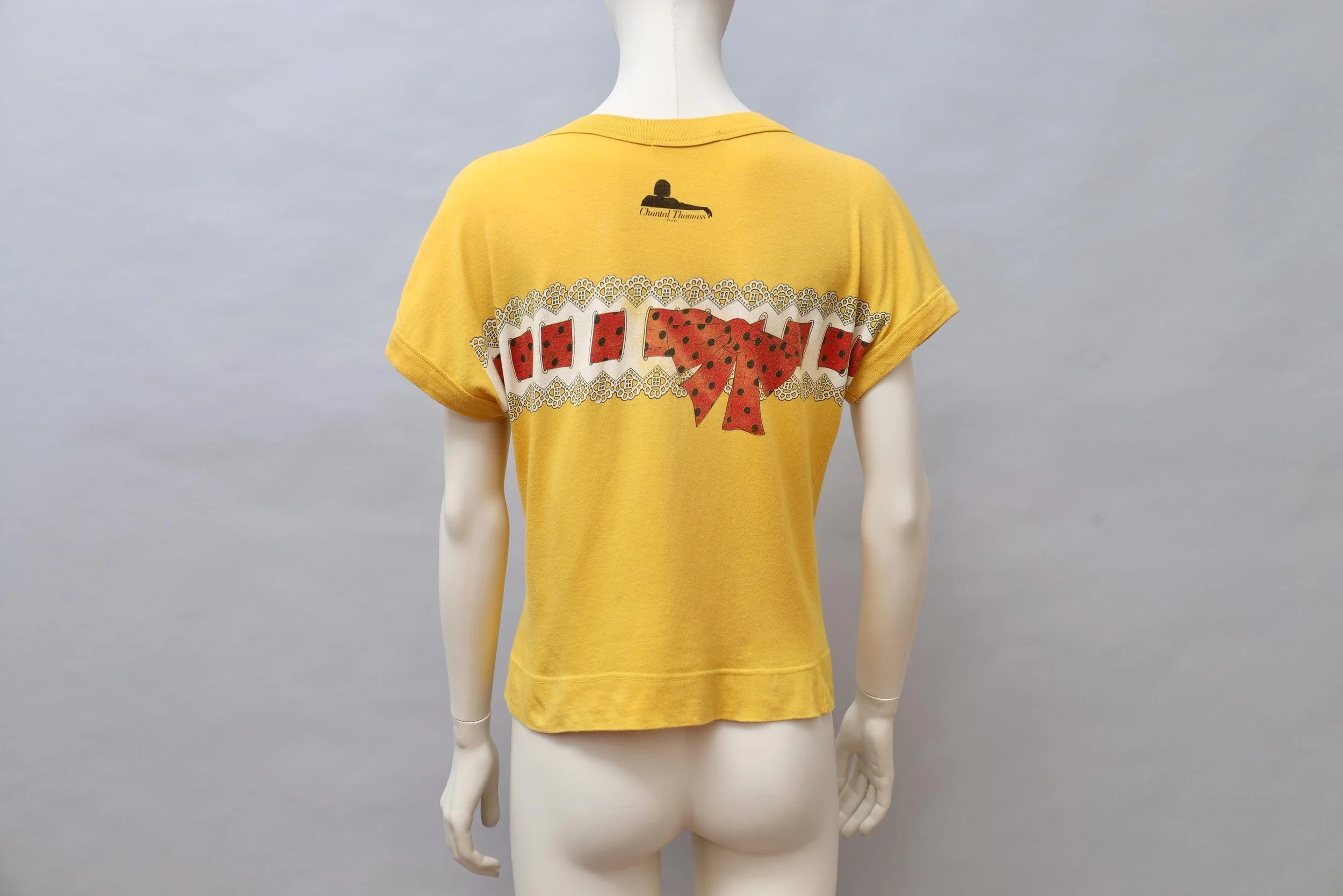 1980s Chantal Thomass yellow trompe l'oeil ribbon bow t-shirt