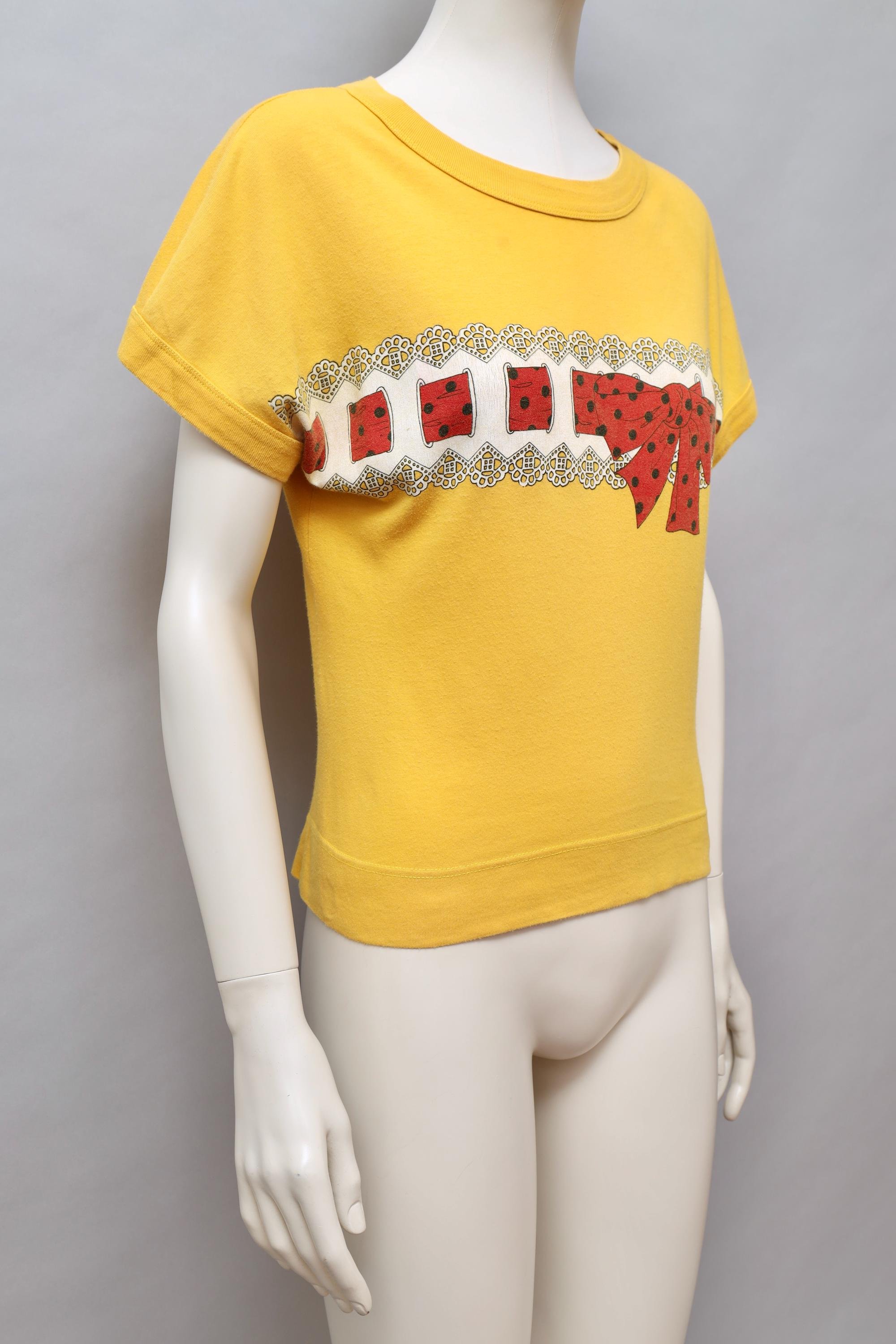 1980s Chantal Thomass yellow trompe l'oeil ribbon bow t-shirt