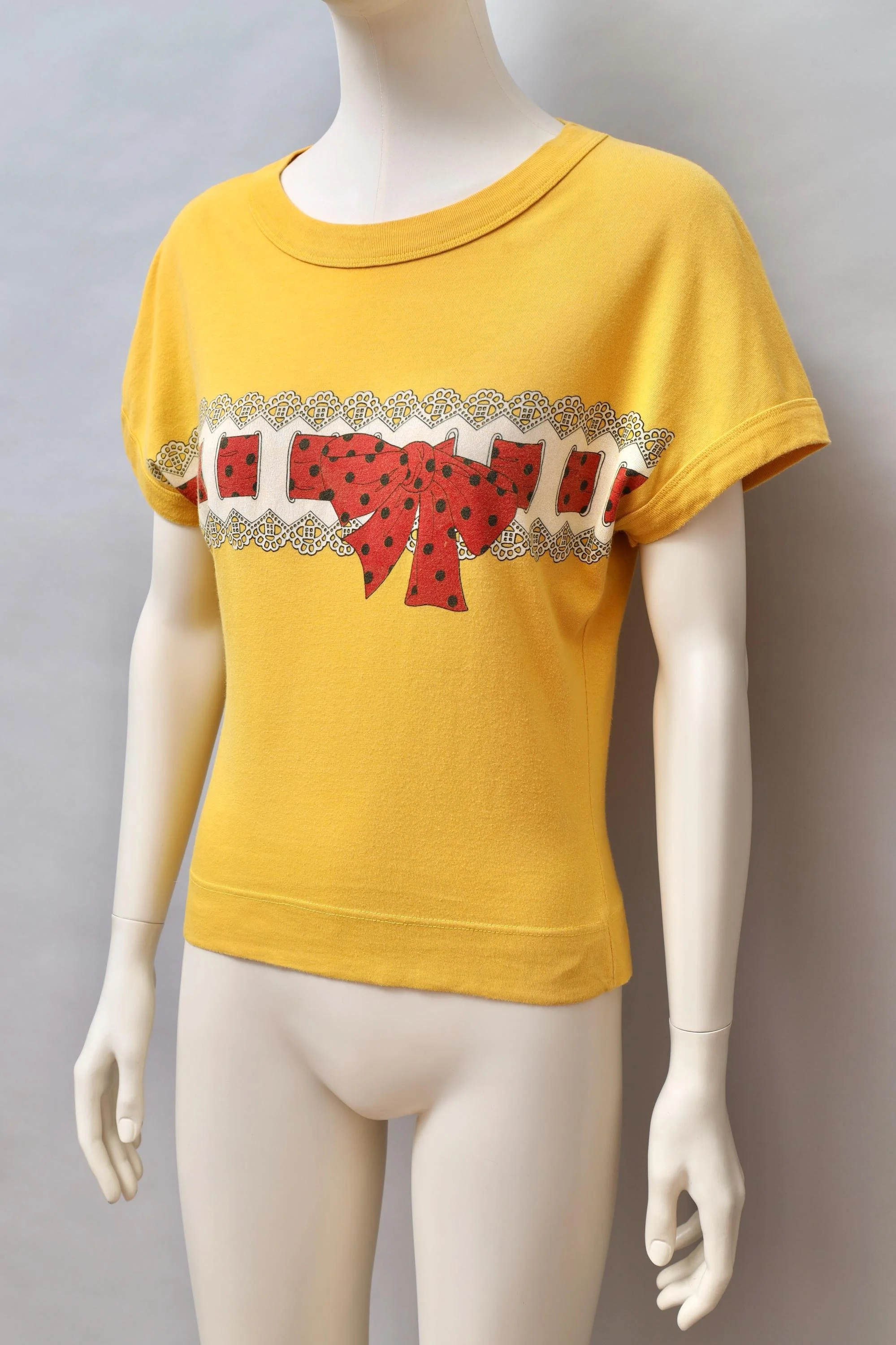 1980s Chantal Thomass yellow trompe l'oeil ribbon bow t-shirt