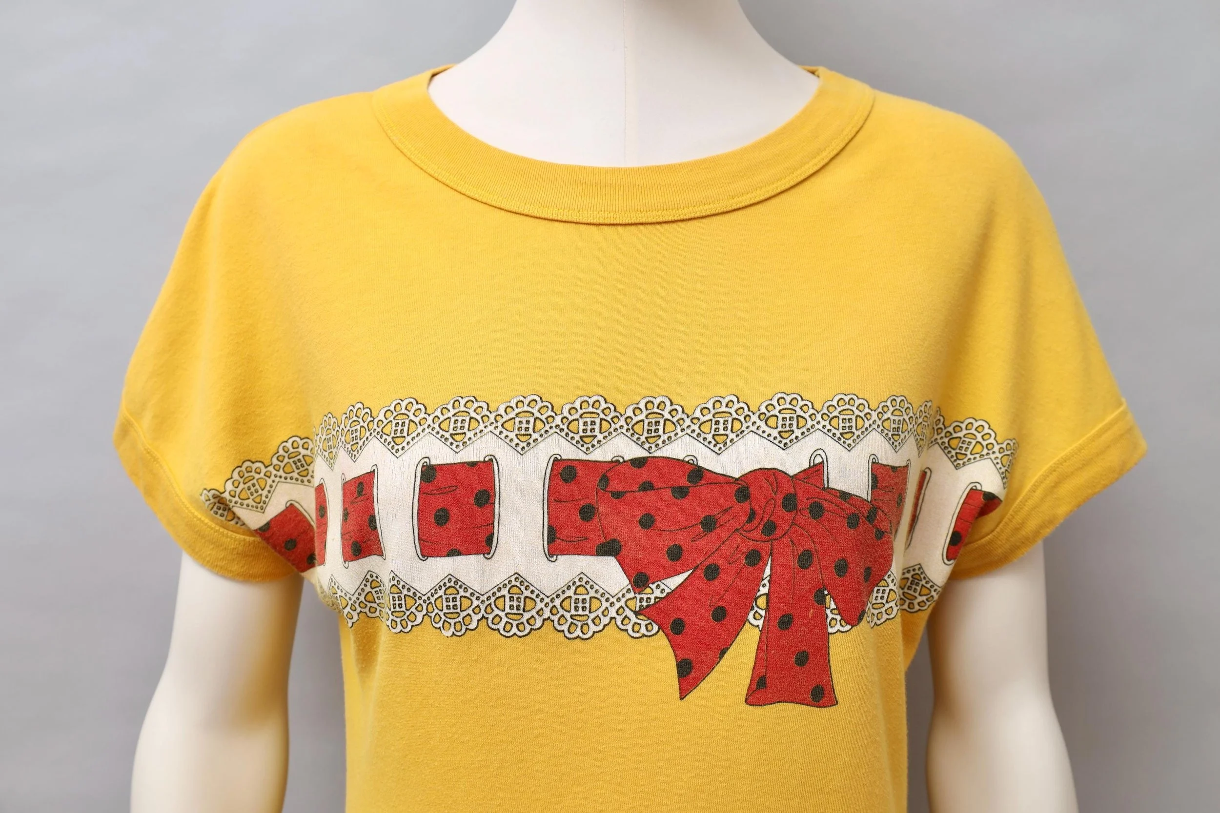 1980s Chantal Thomass yellow trompe l'oeil ribbon bow t-shirt