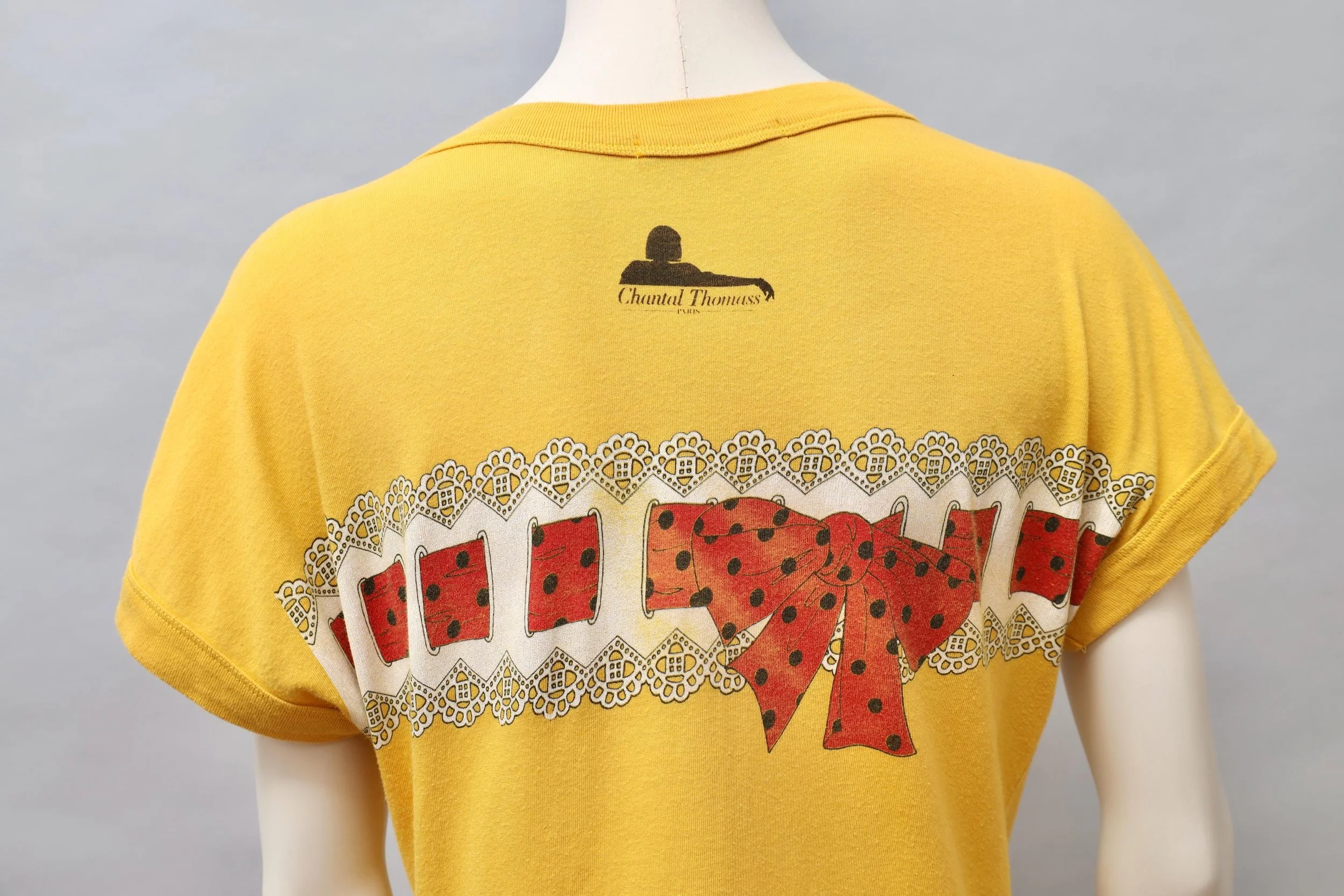1980s Chantal Thomass yellow trompe l'oeil ribbon bow t-shirt
