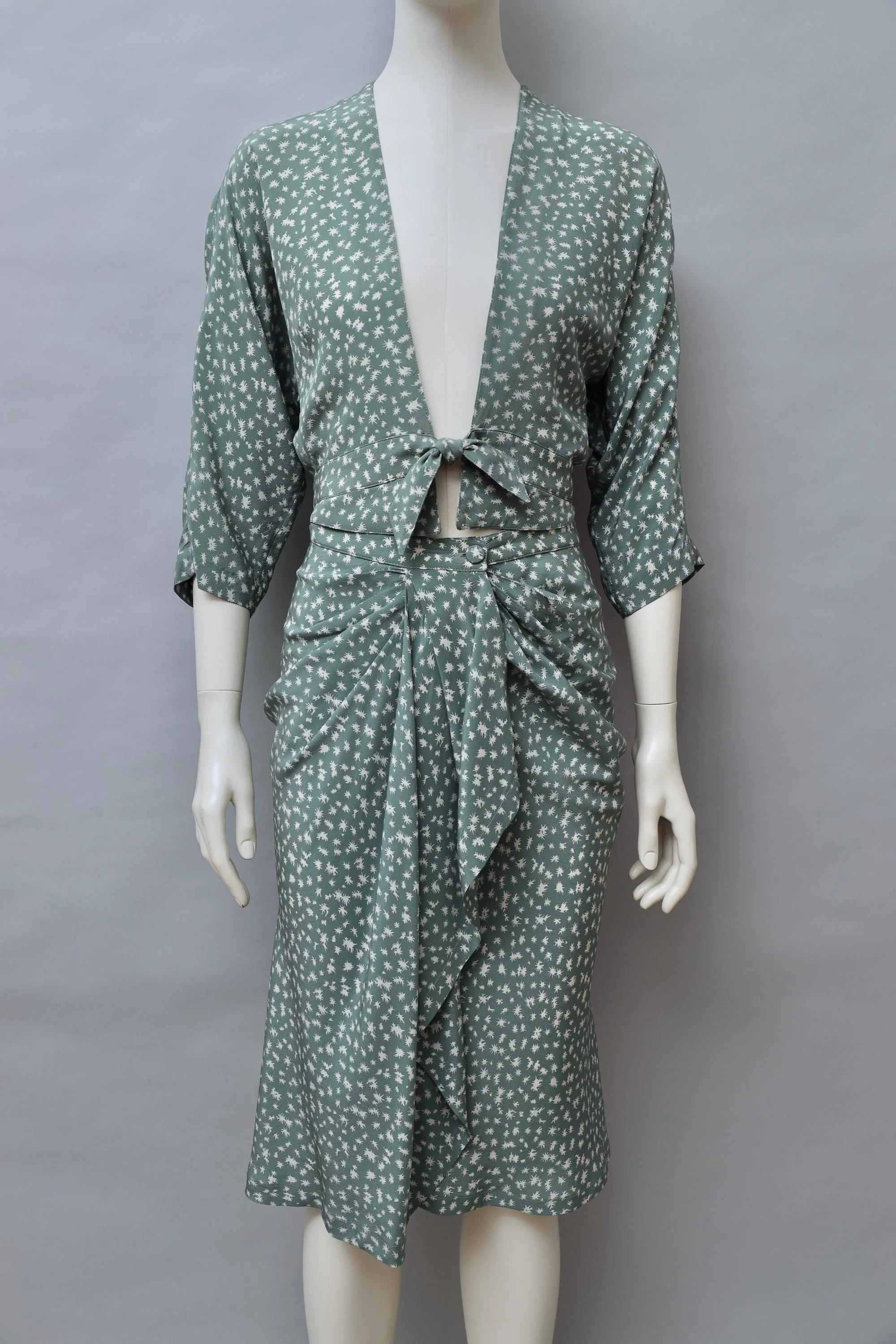 1970s Emmanuelle Khanh sage green silk ensemble