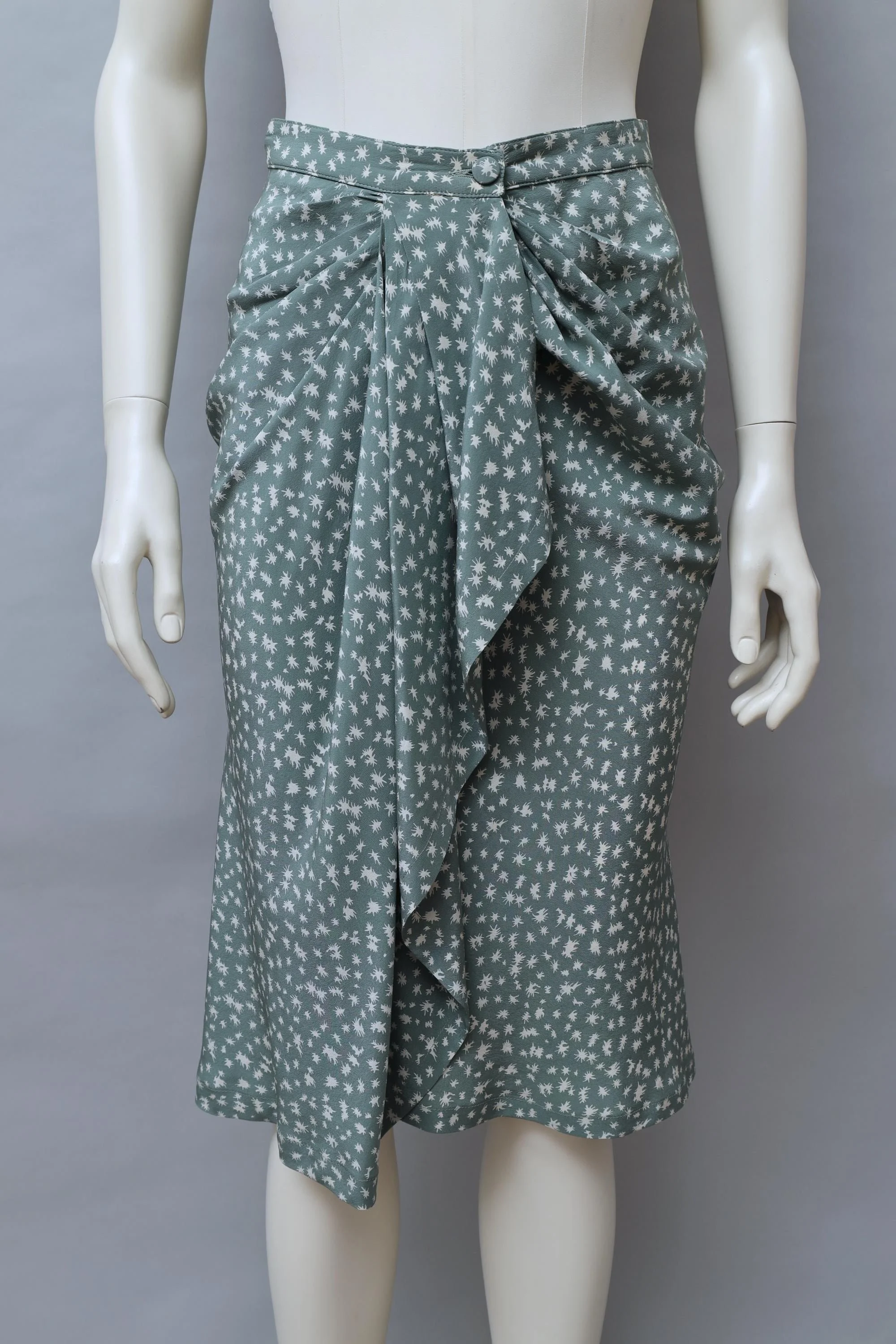 1970s Emmanuelle Khanh sage green cascade silk skirt