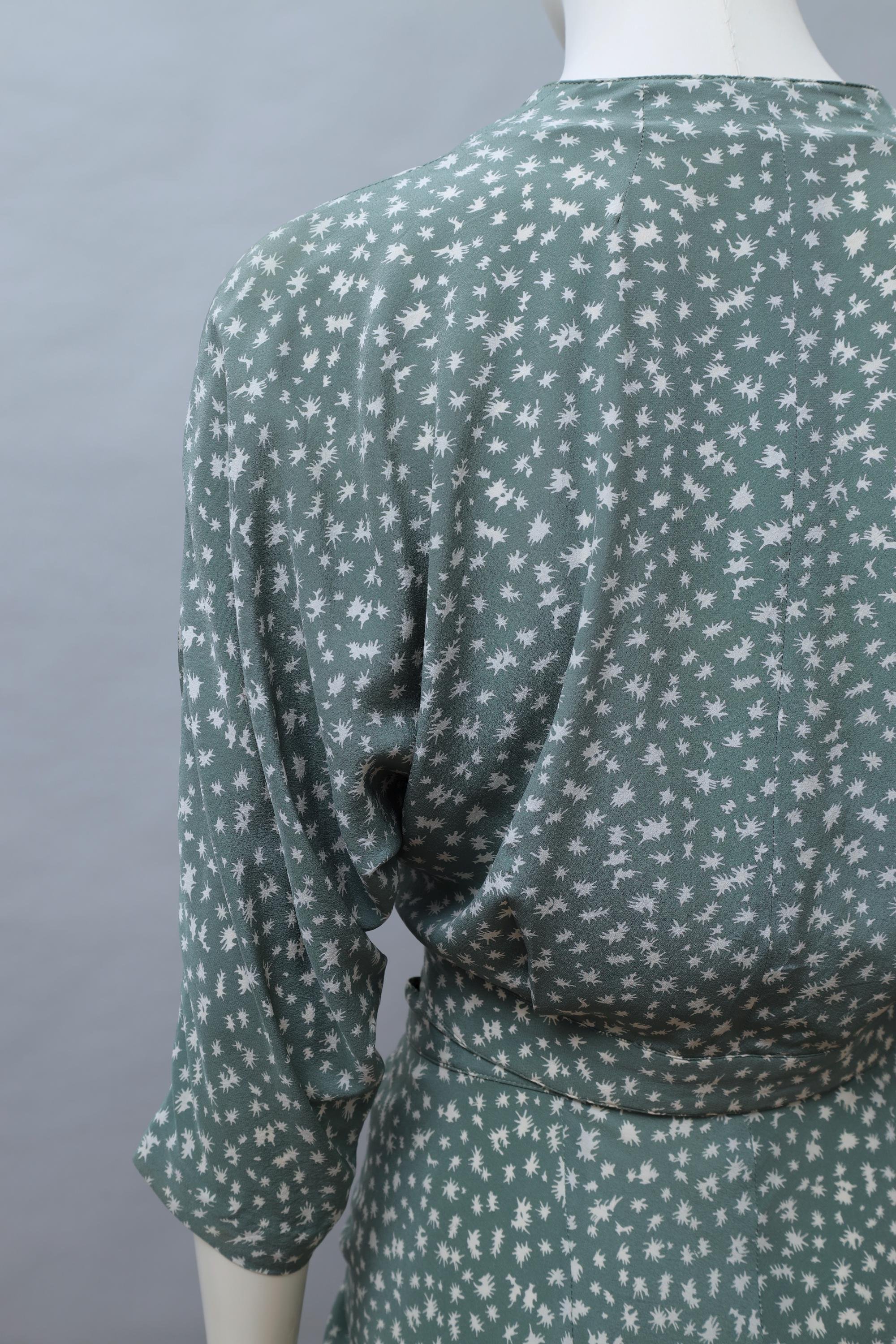 1970s Emmanuelle Khanh sage green silk draped top