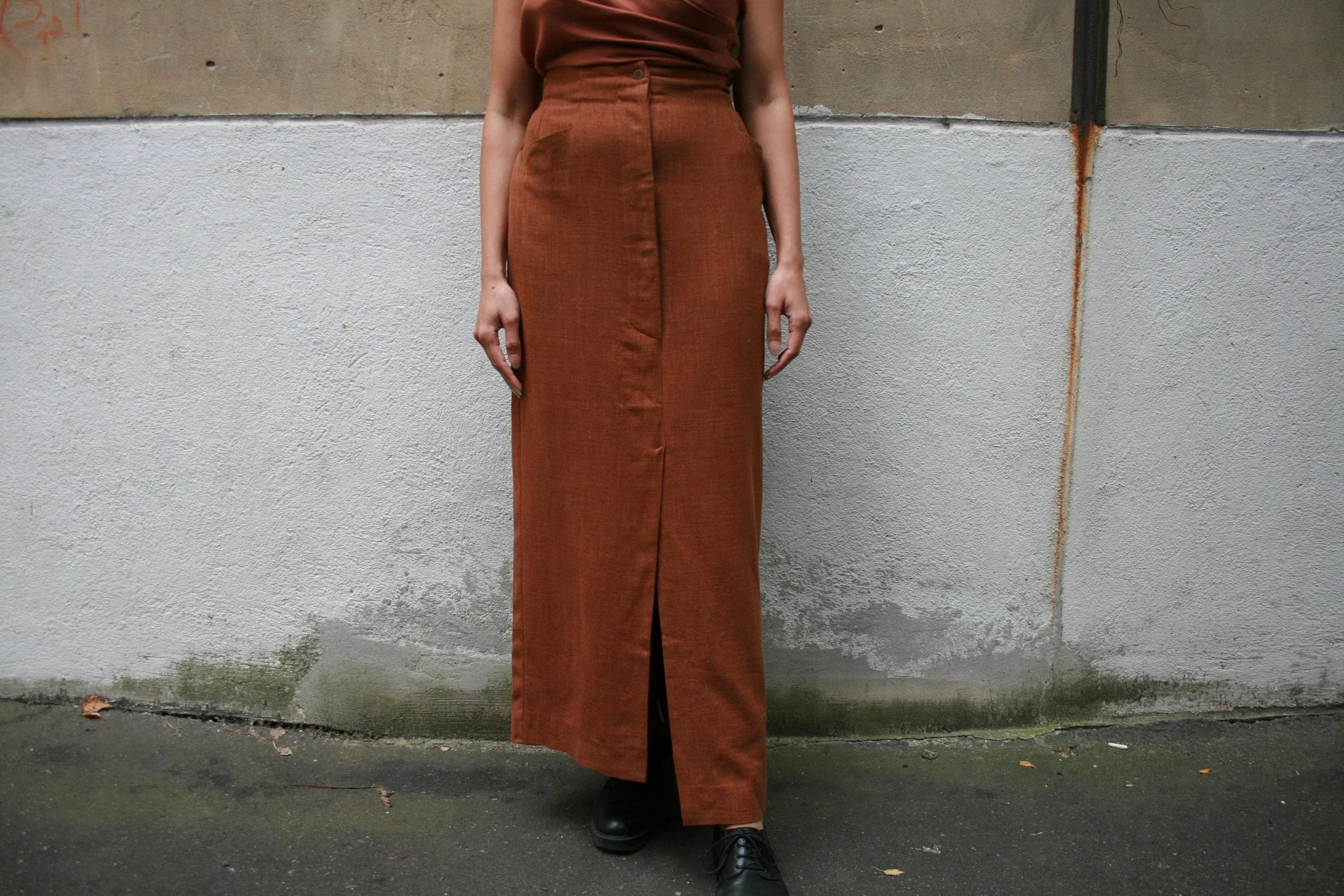 S/S 1995 Romeo Gigli terracotta high waist skirt