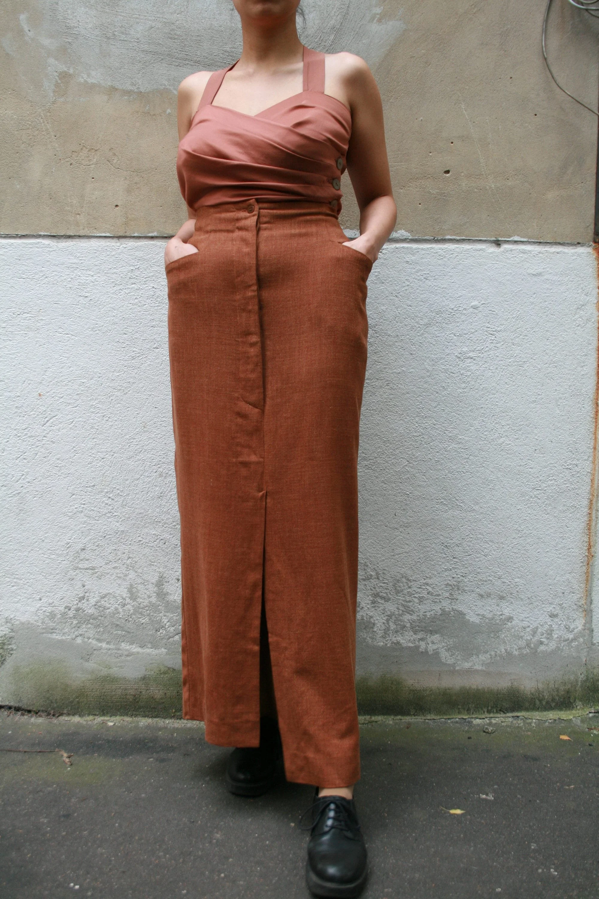 S/S 1995 Romeo Gigli terracotta high waist skirt