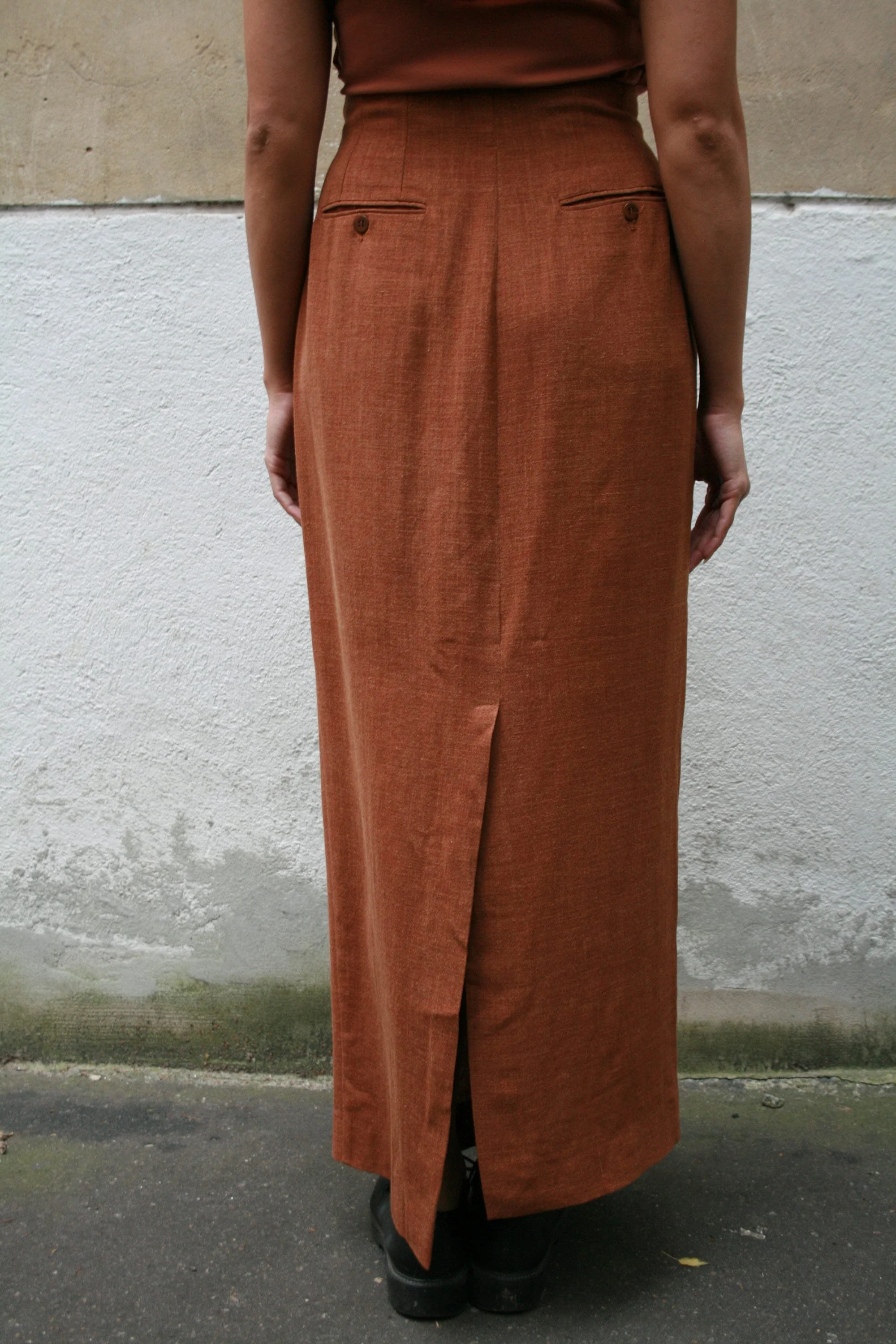 S/S 1995 Romeo Gigli terracotta high waist skirt