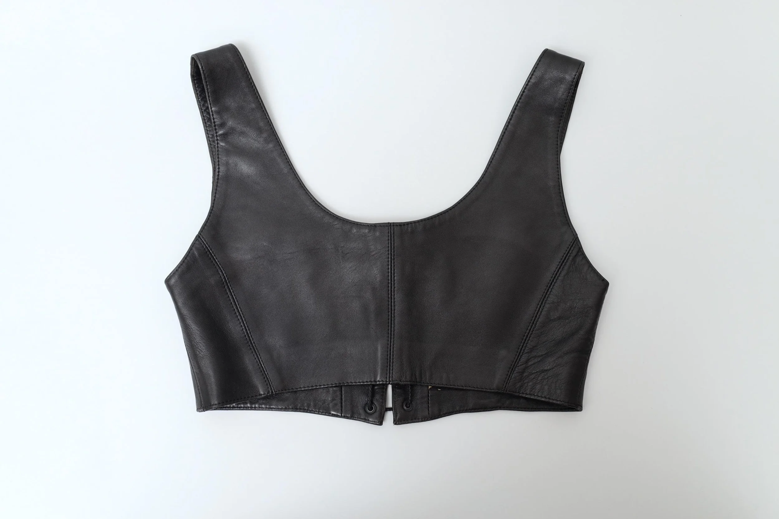 1990s Michel Klein black leather lace up front bra top