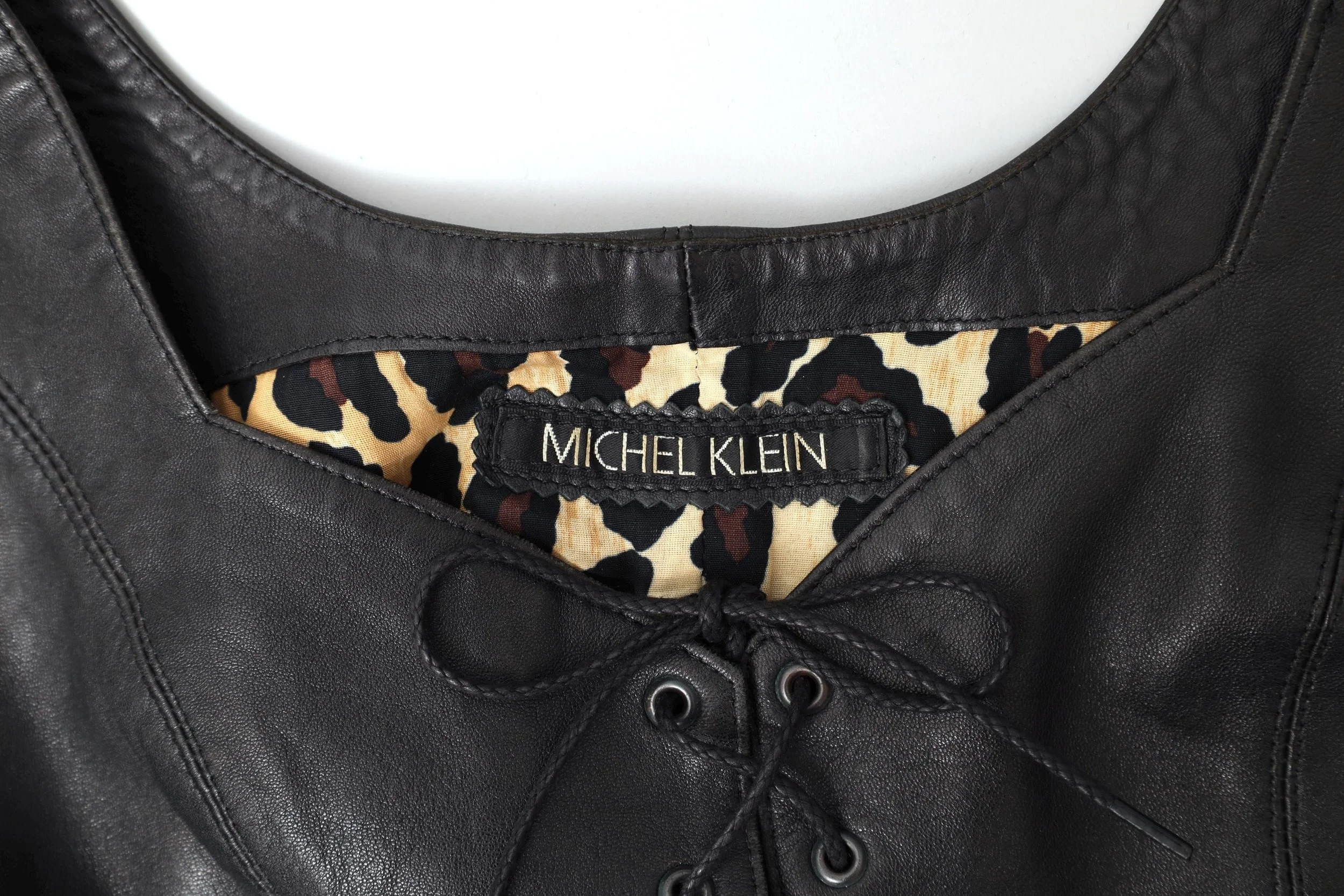 1990s Michel Klein black leather lace up front bra top