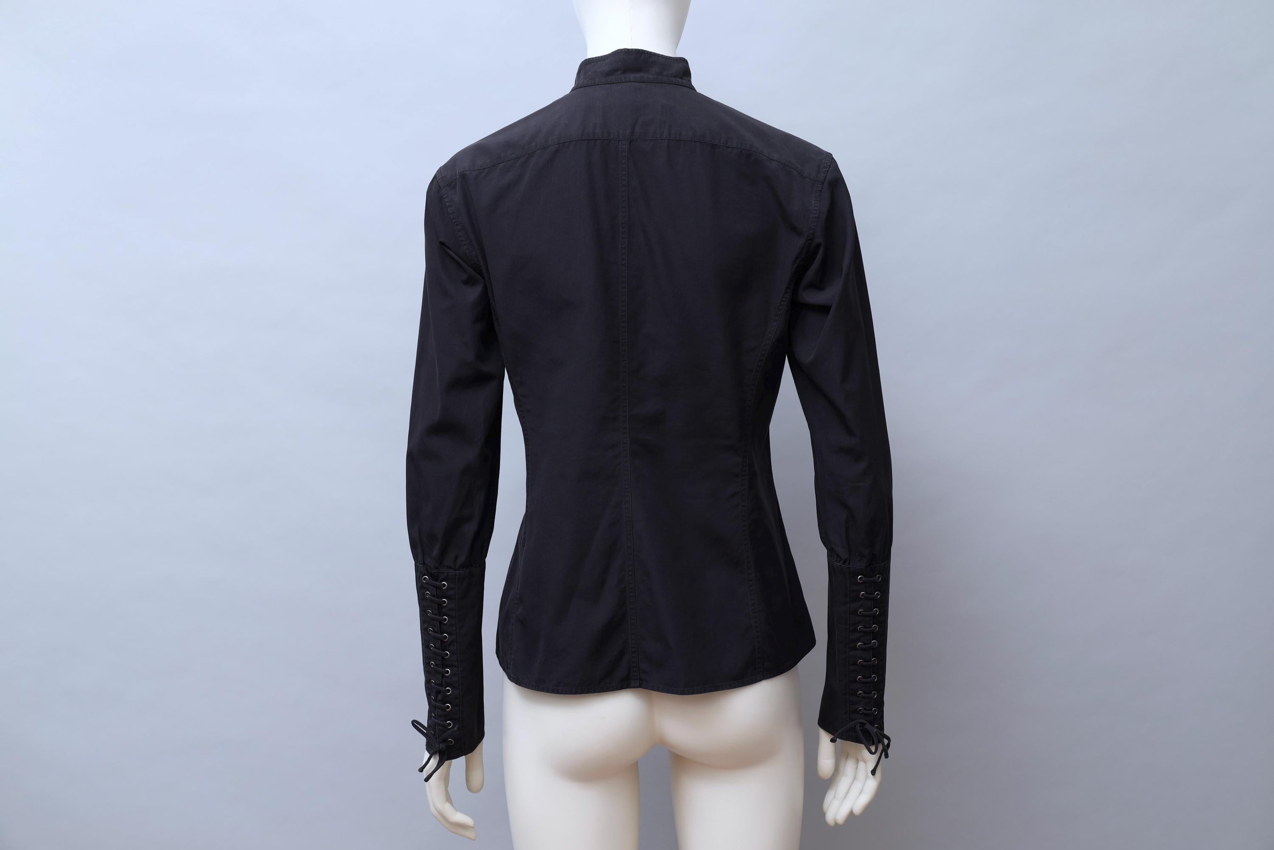 early 2000s Yves Saint Laurent by Tom Ford black cotton lace up blouse