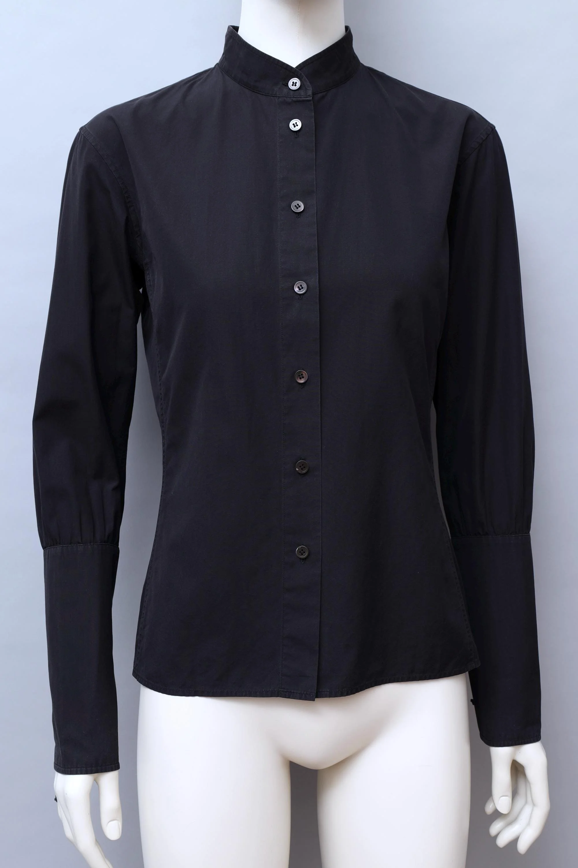 early 2000s Yves Saint Laurent by Tom Ford black cotton lace up blouse