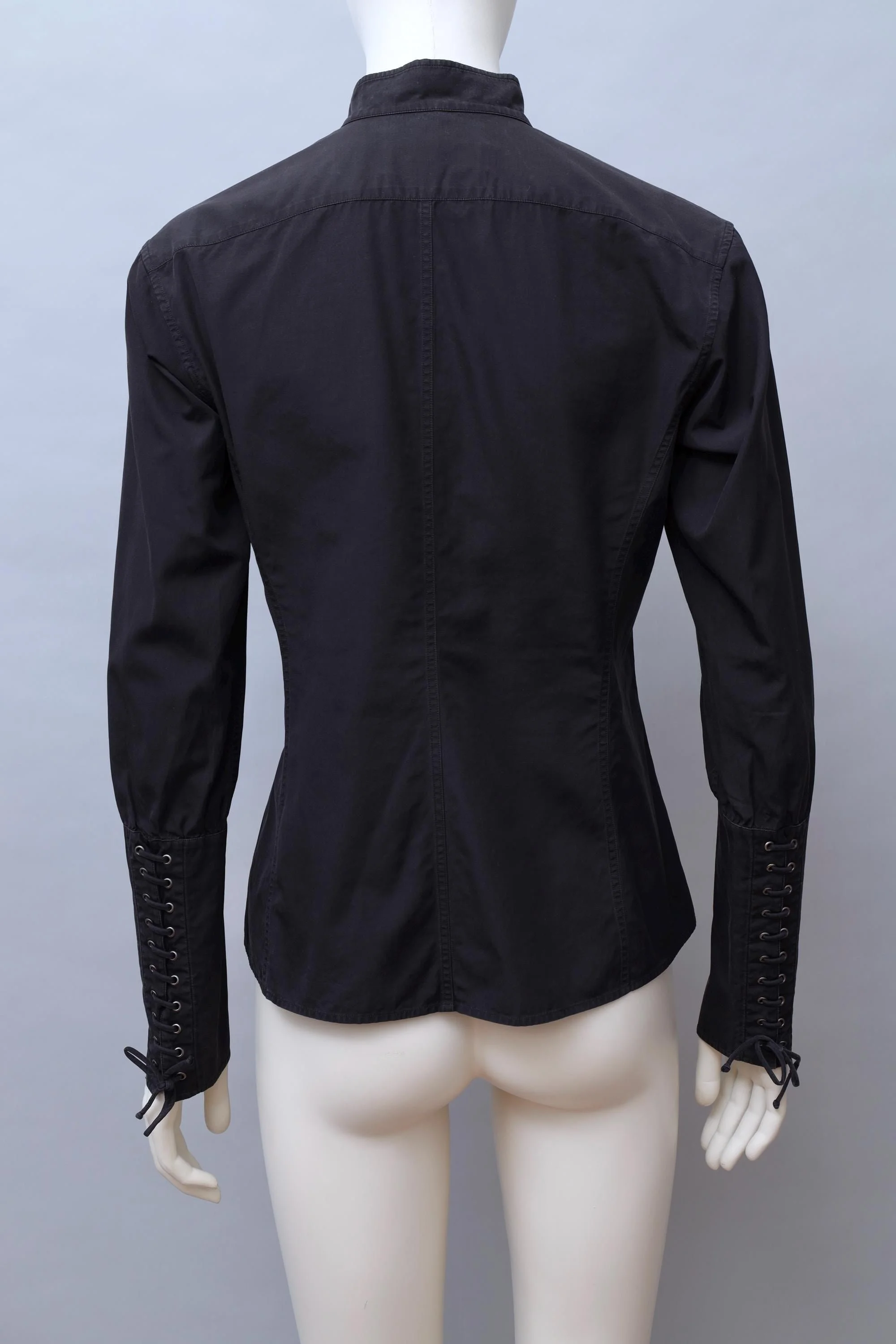 early 2000s Yves Saint Laurent by Tom Ford black cotton lace up blouse