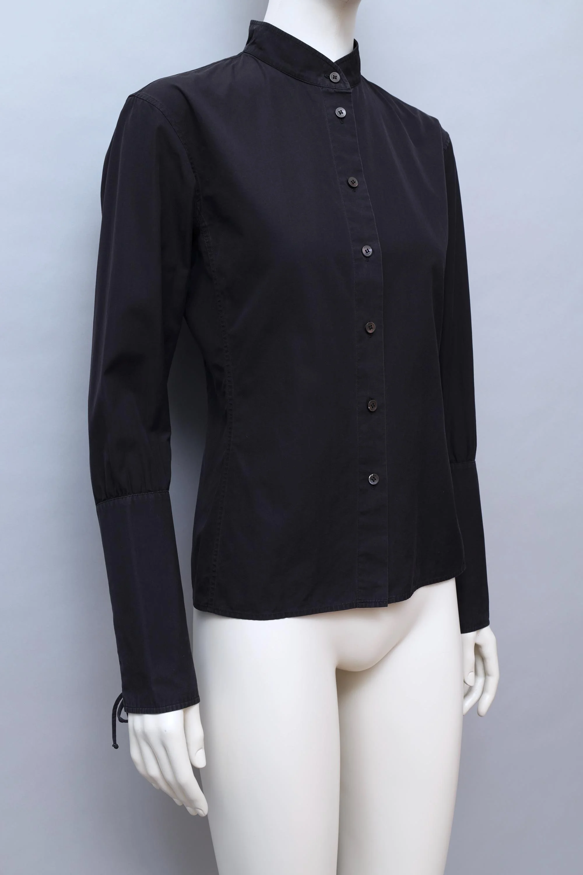 early 2000s Yves Saint Laurent by Tom Ford black cotton lace up blouse