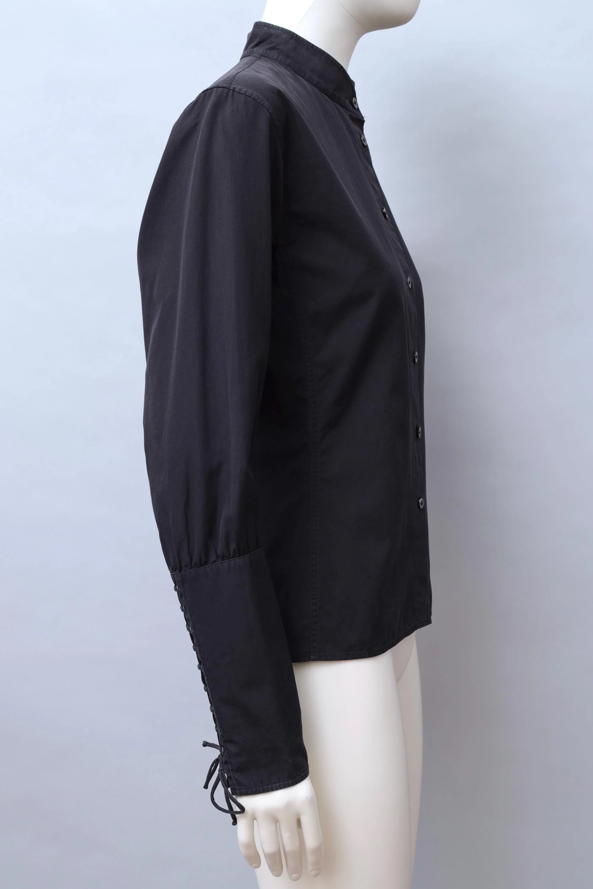 early 2000s Yves Saint Laurent by Tom Ford black cotton lace up blouse
