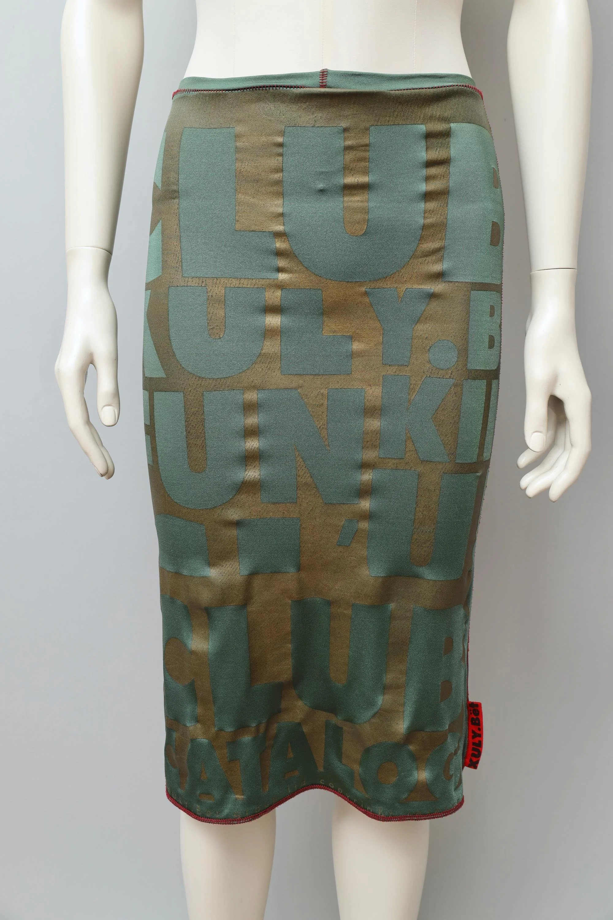late 1990s / early 2000s Xuly Bët green and bronze logo print skirt