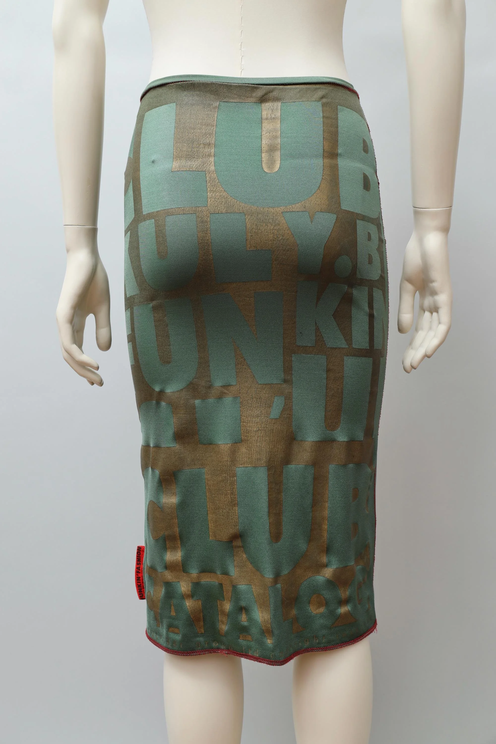 late 1990s / early 2000s Xuly Bët green and bronze logo print skirt