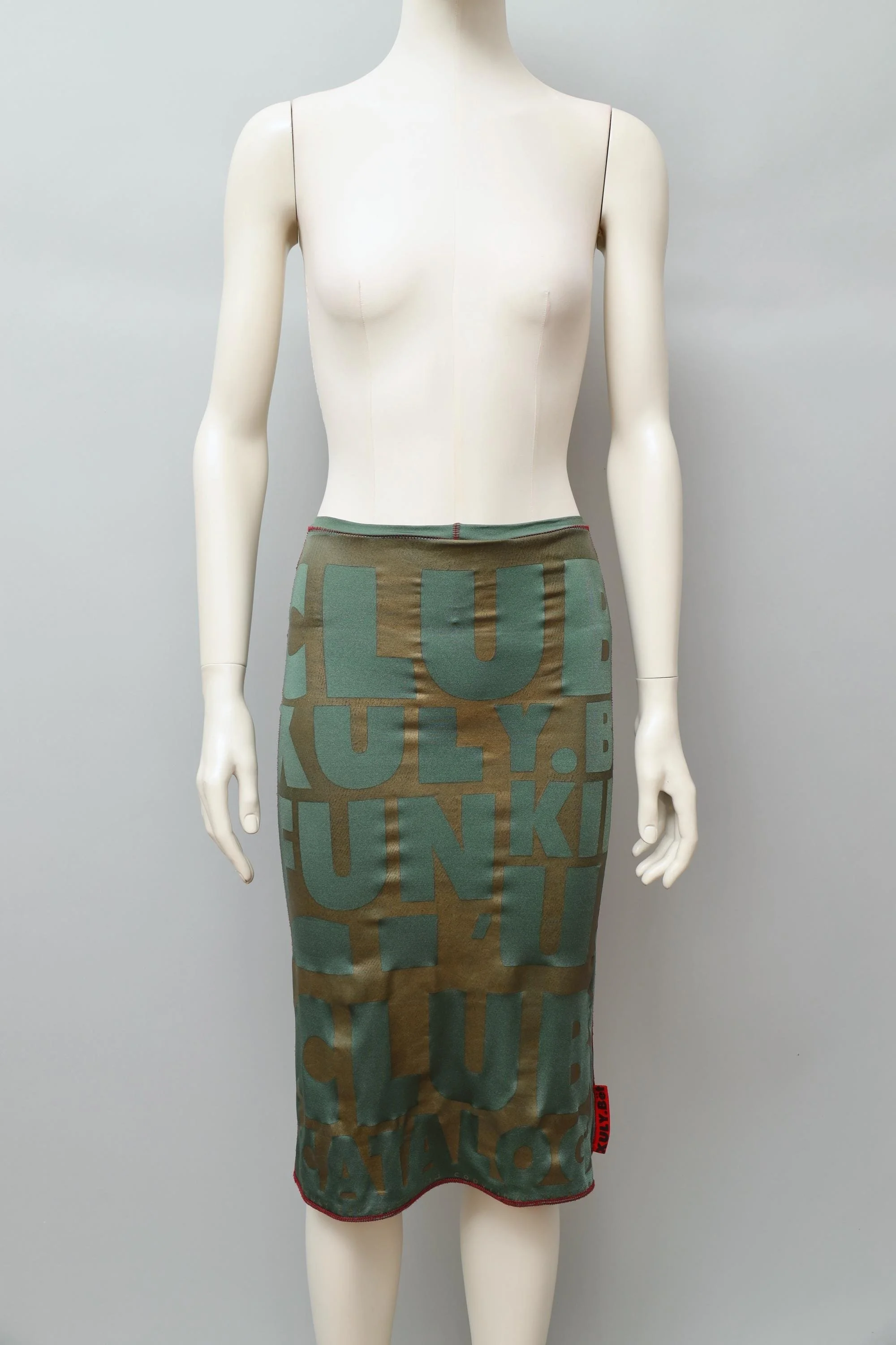 late 1990s / early 2000s Xuly Bët green and bronze logo print skirt