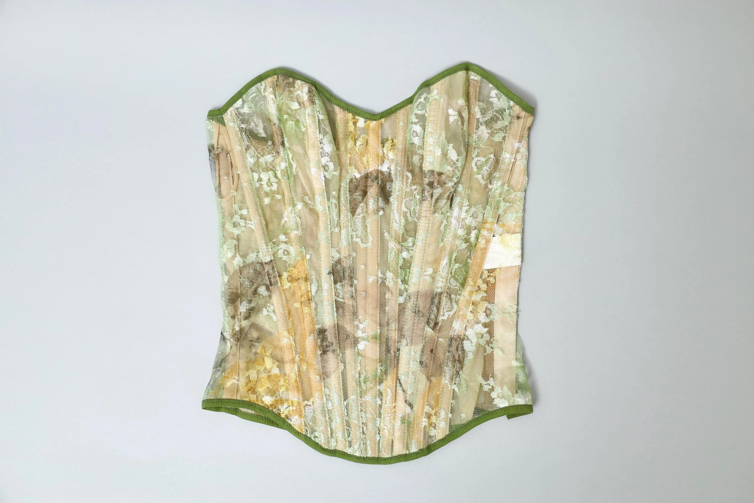 Cadolle Paris green floral mesh lace boned corset