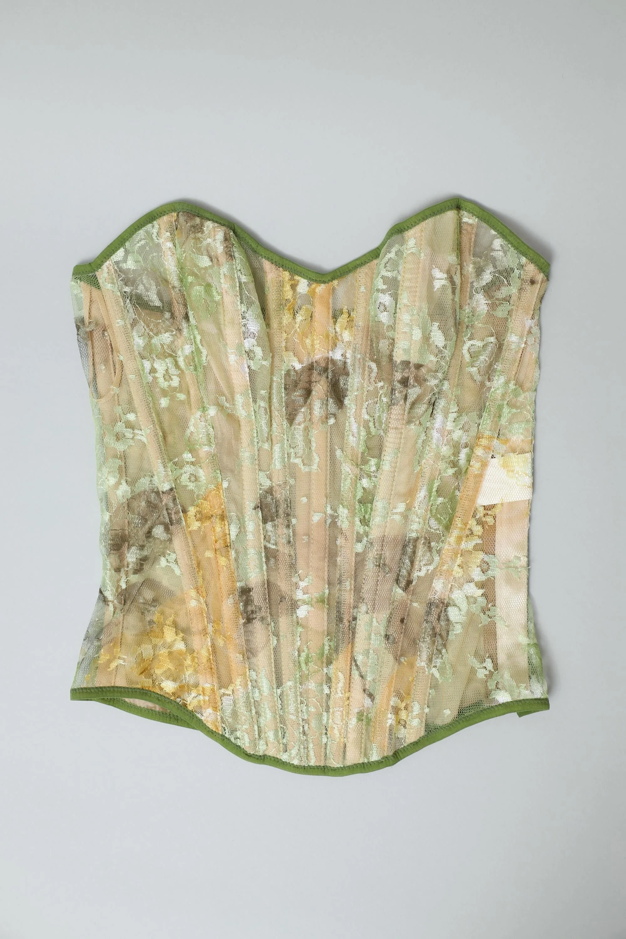 Cadolle Paris green floral mesh lace boned corset