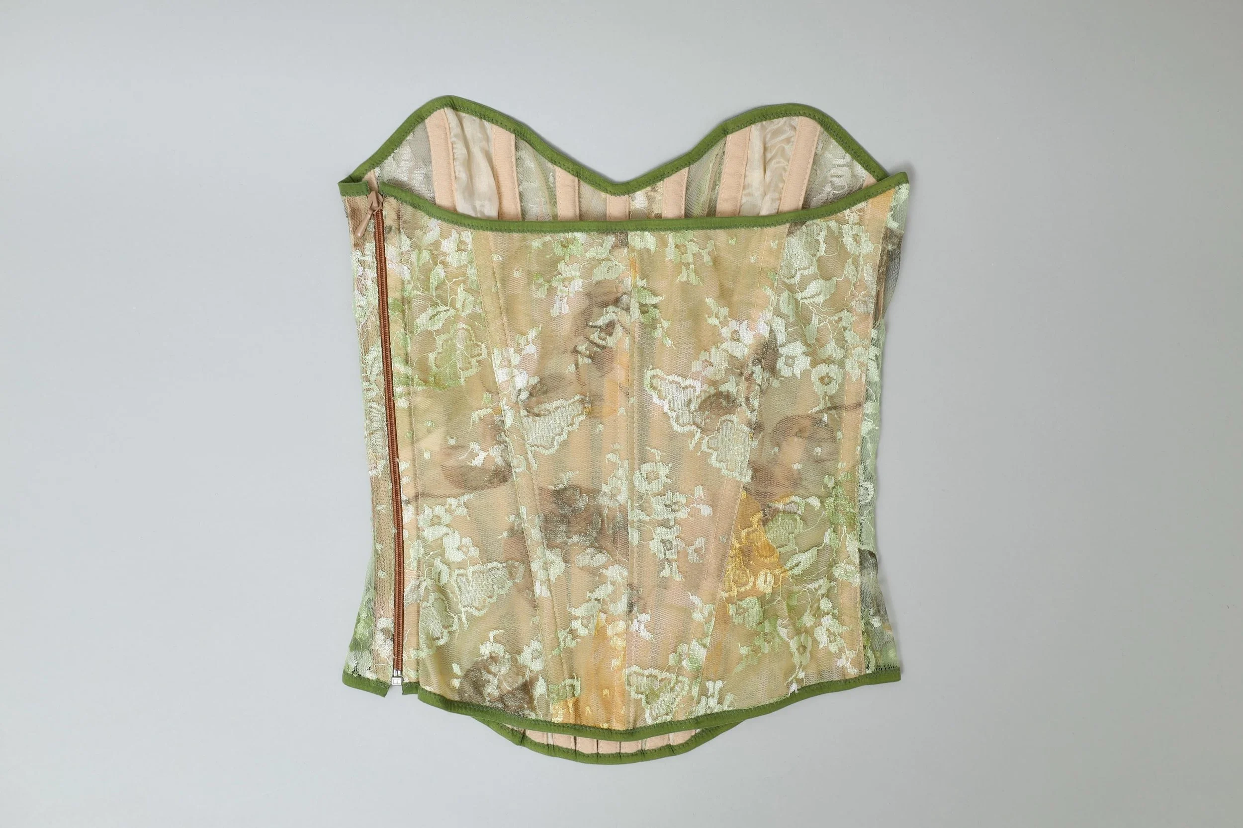 Cadolle Paris green floral mesh lace boned corset