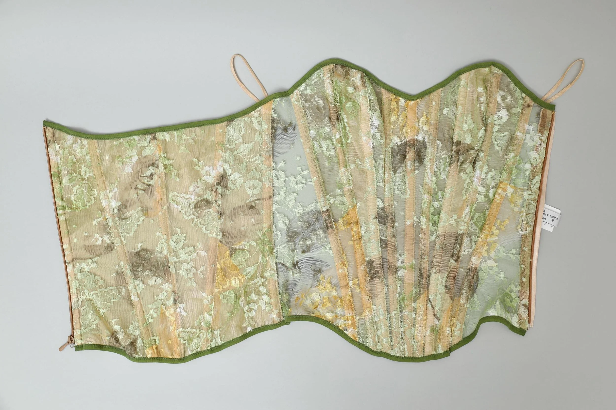 Cadolle Paris green floral mesh lace boned corset