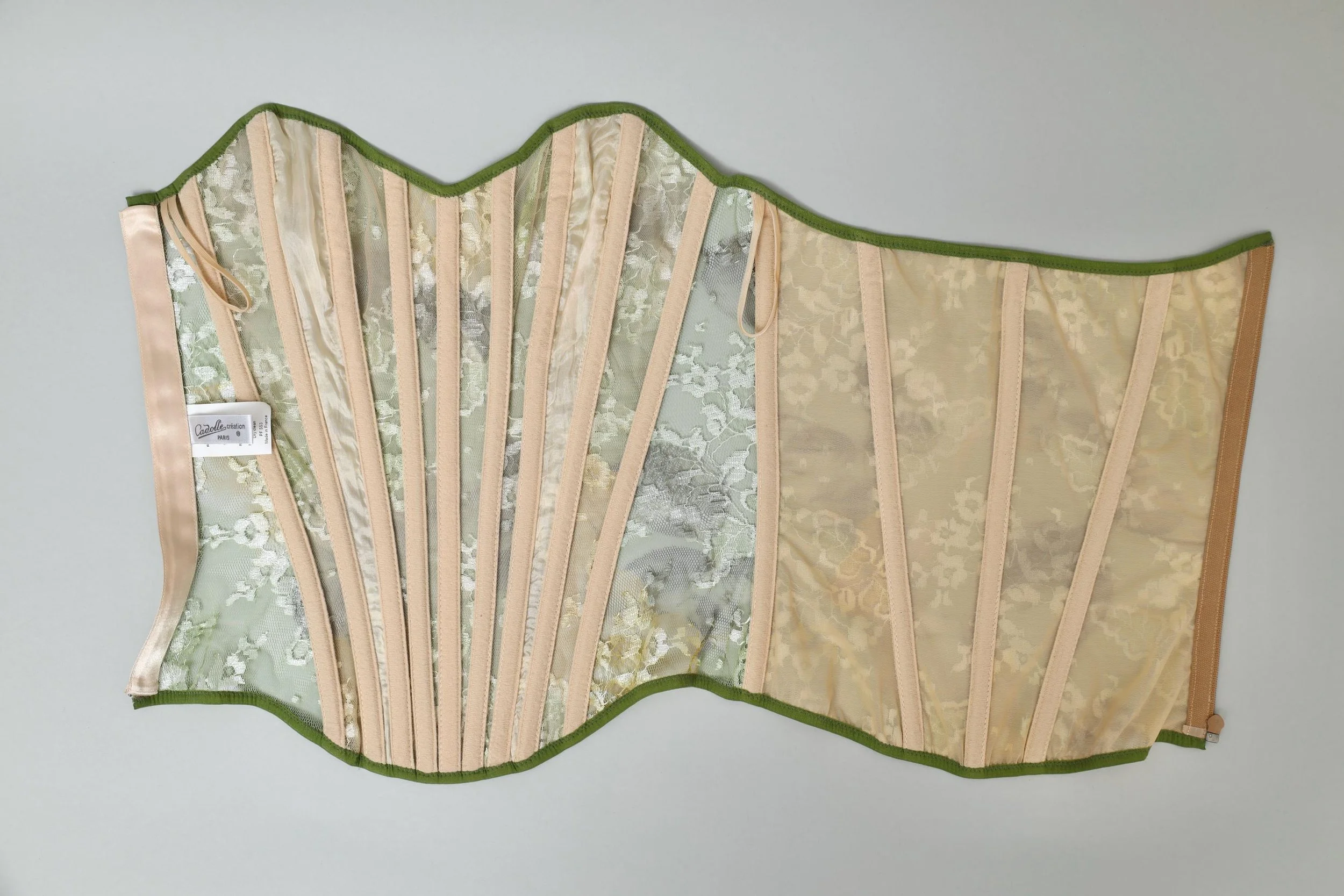 Cadolle Paris green floral mesh lace boned corset