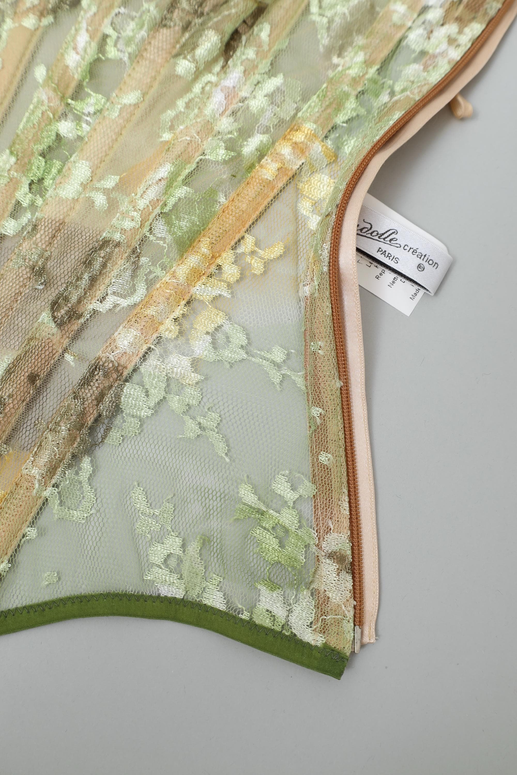 Cadolle Paris green floral mesh lace boned corset
