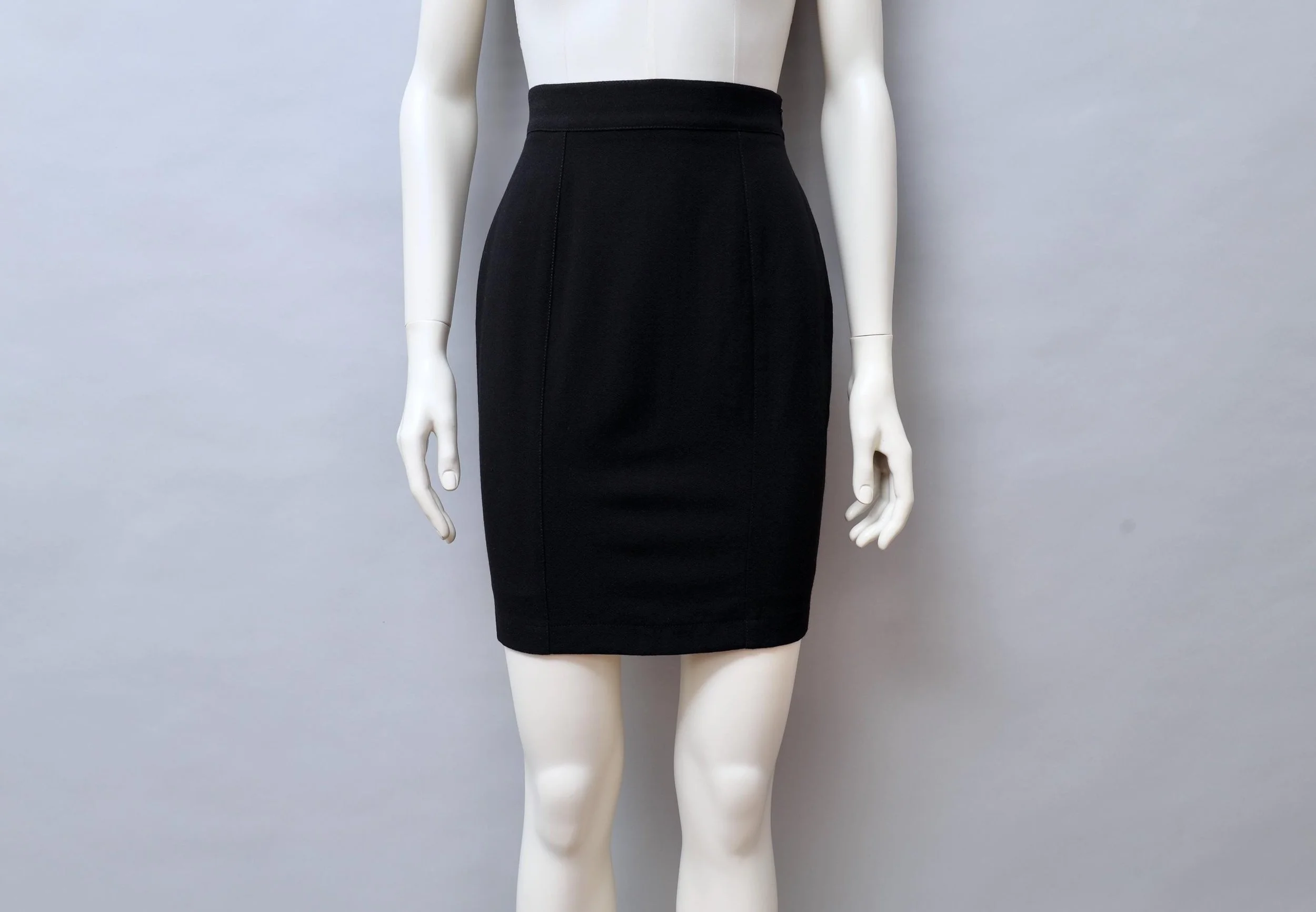 late 1980s / early 1990s Thierry Mugler Activ black wool tulip mini skirt