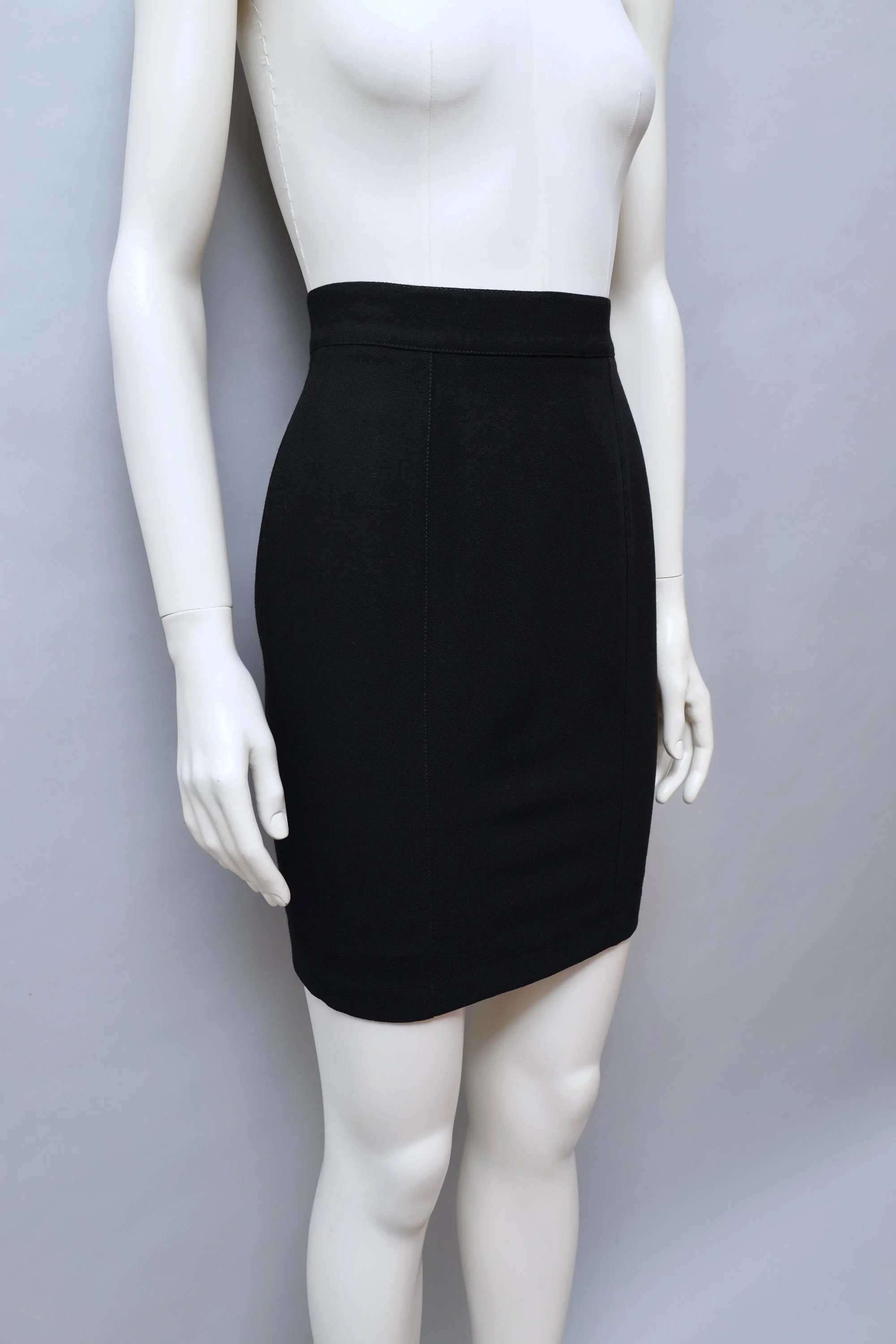 late 1980s / early 1990s Thierry Mugler Activ black wool tulip mini skirt