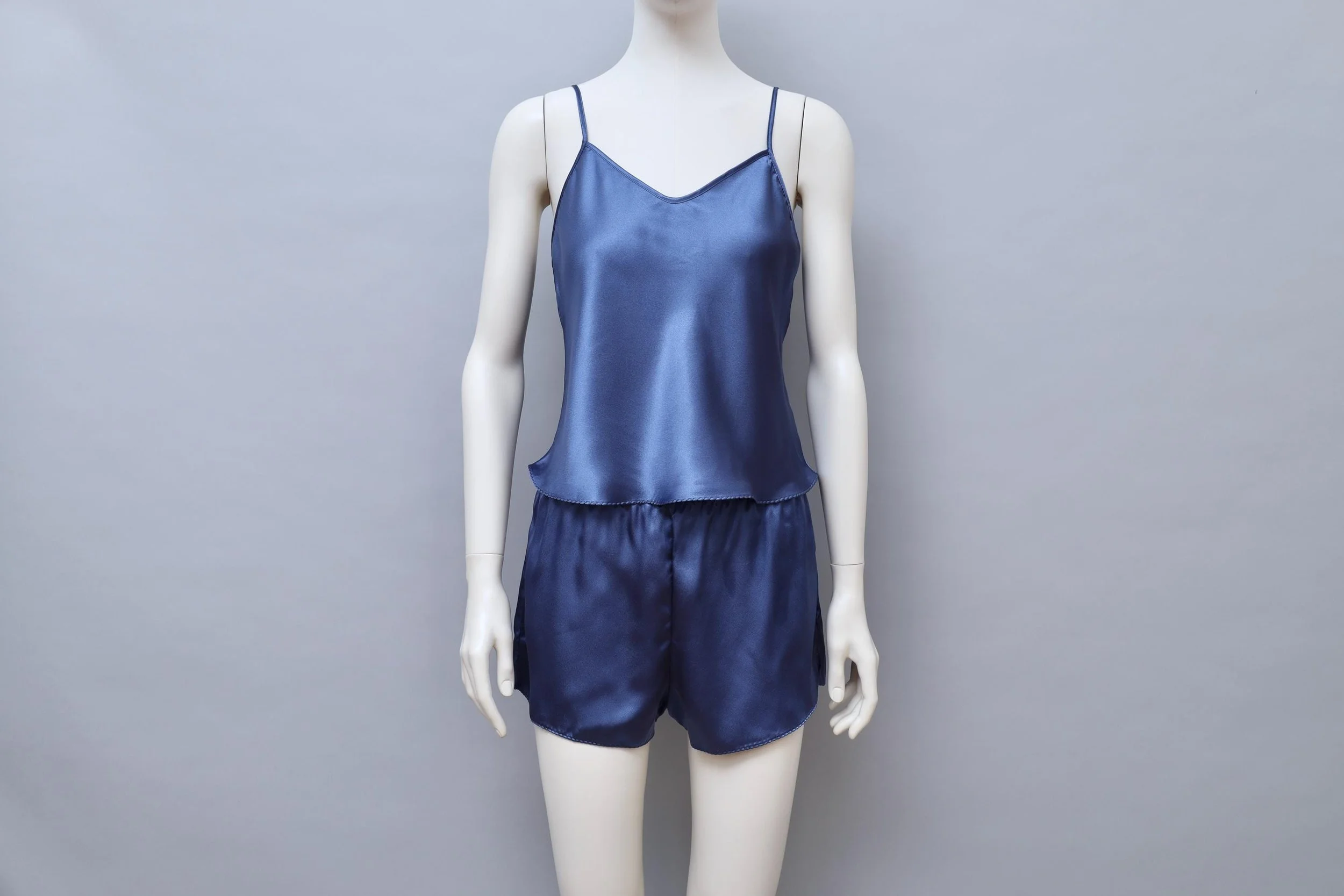 1980s I.D. Sarrieri midnight blue satin camisole and shorts set
