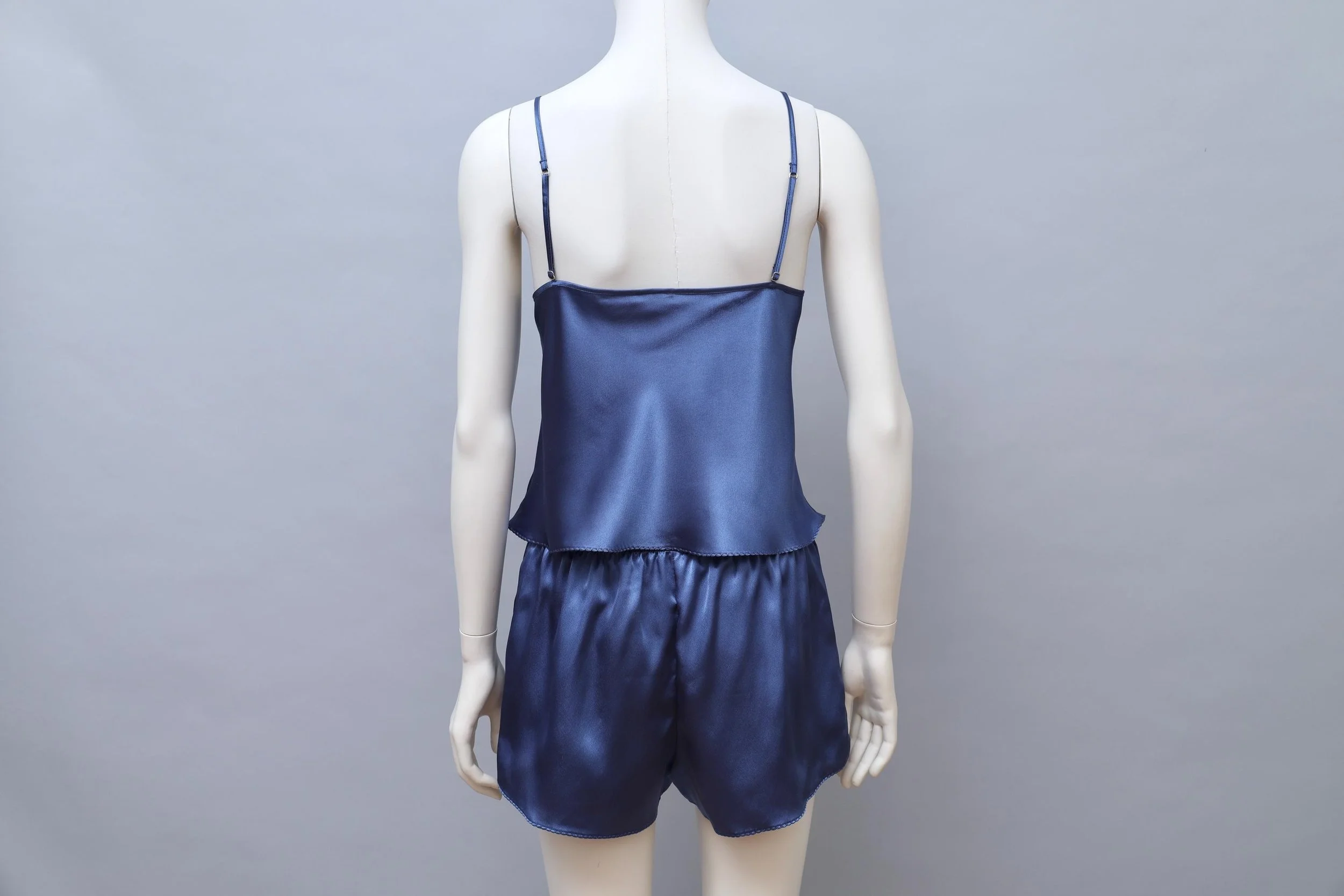 1980s I.D. Sarrieri midnight blue satin camisole and shorts set