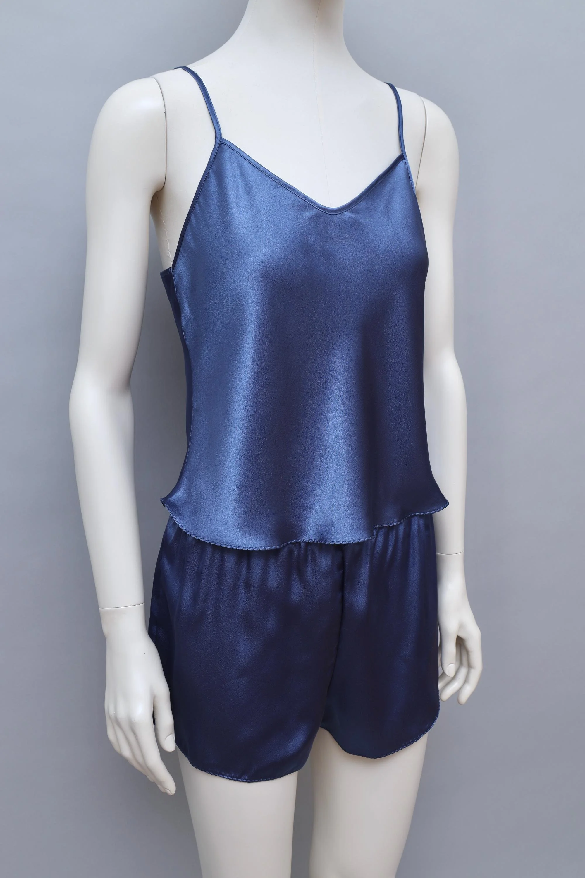 1980s I.D. Sarrieri midnight blue satin camisole and shorts set