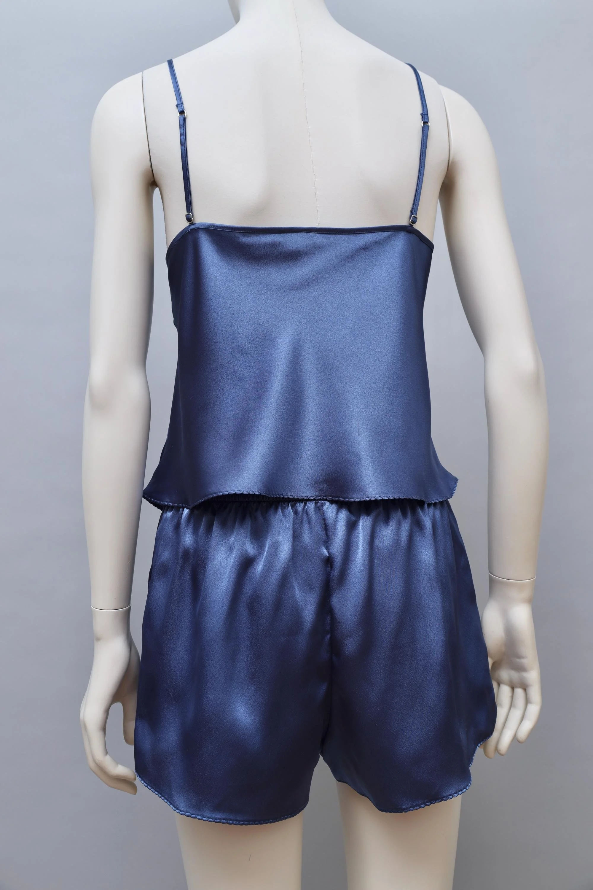 1980s I.D. Sarrieri midnight blue satin camisole and shorts set
