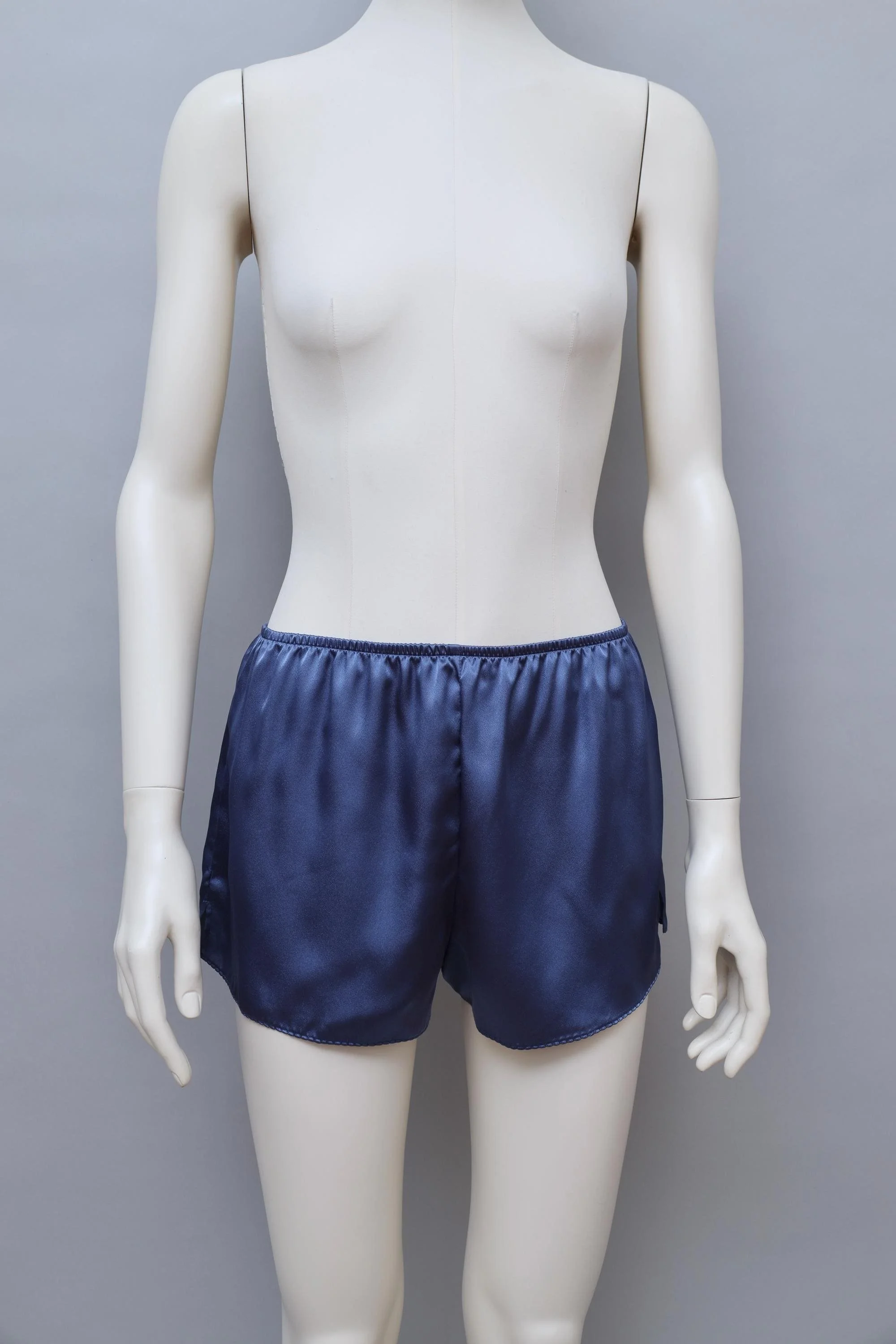 1980s I.D. Sarrieri midnight blue satin shorts
