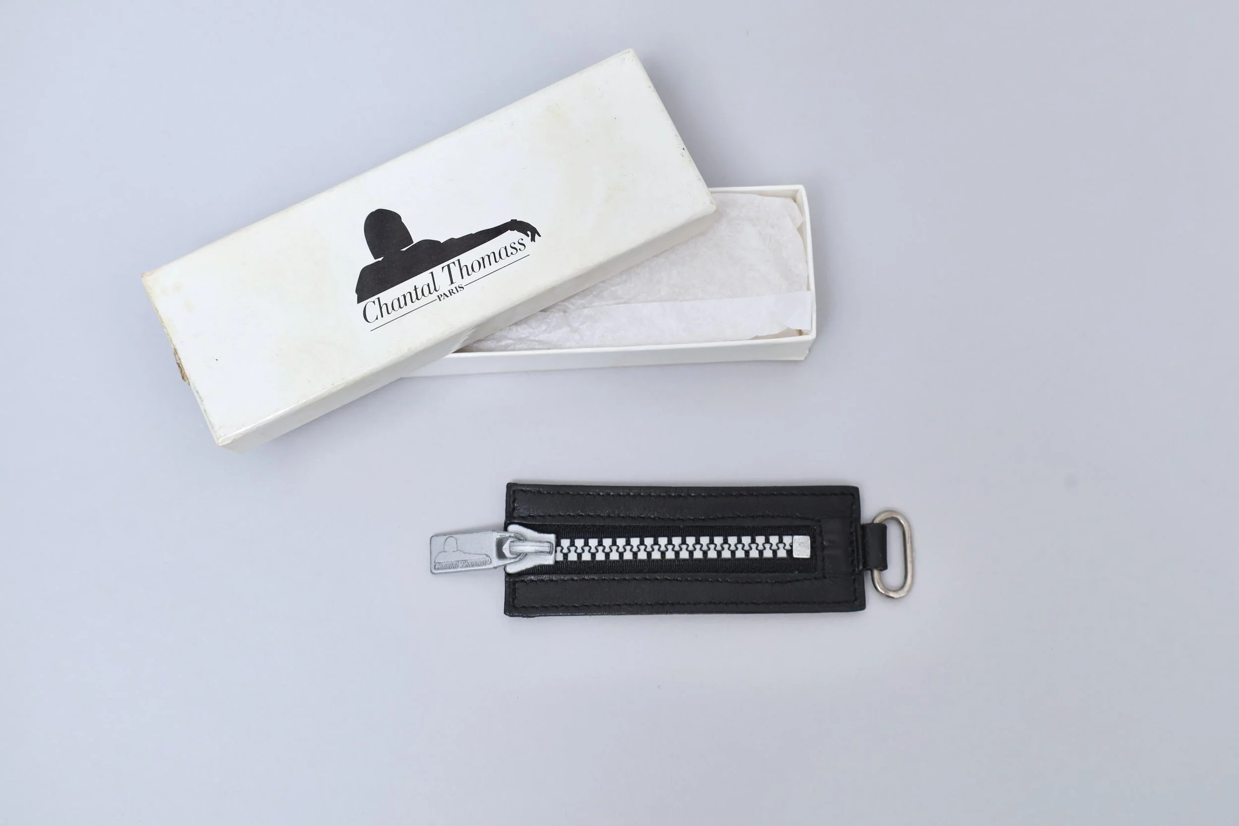 1980s Chantal Thomass black leather zip keychain