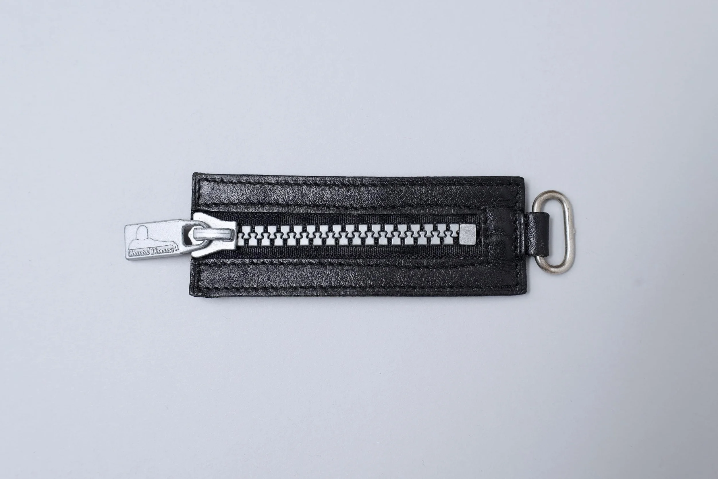 1980s Chantal Thomass black leather zip keychain