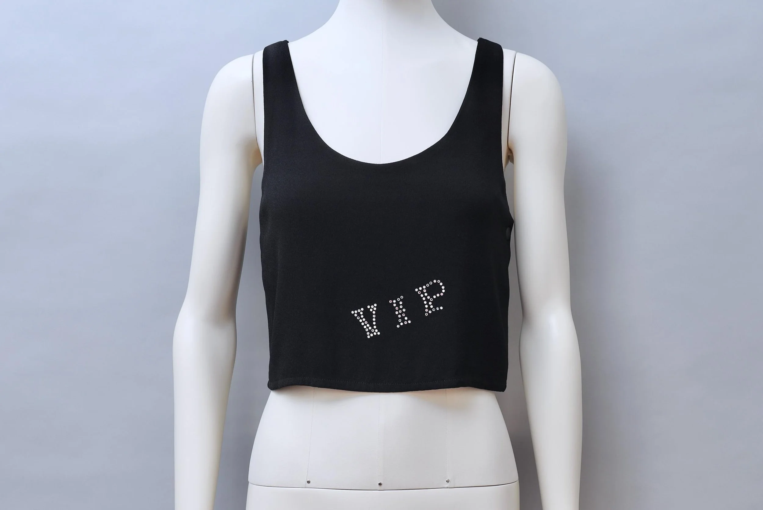 F/W 1984 Sonia Rykiel black crêpe rhinestone VIP cropped top
